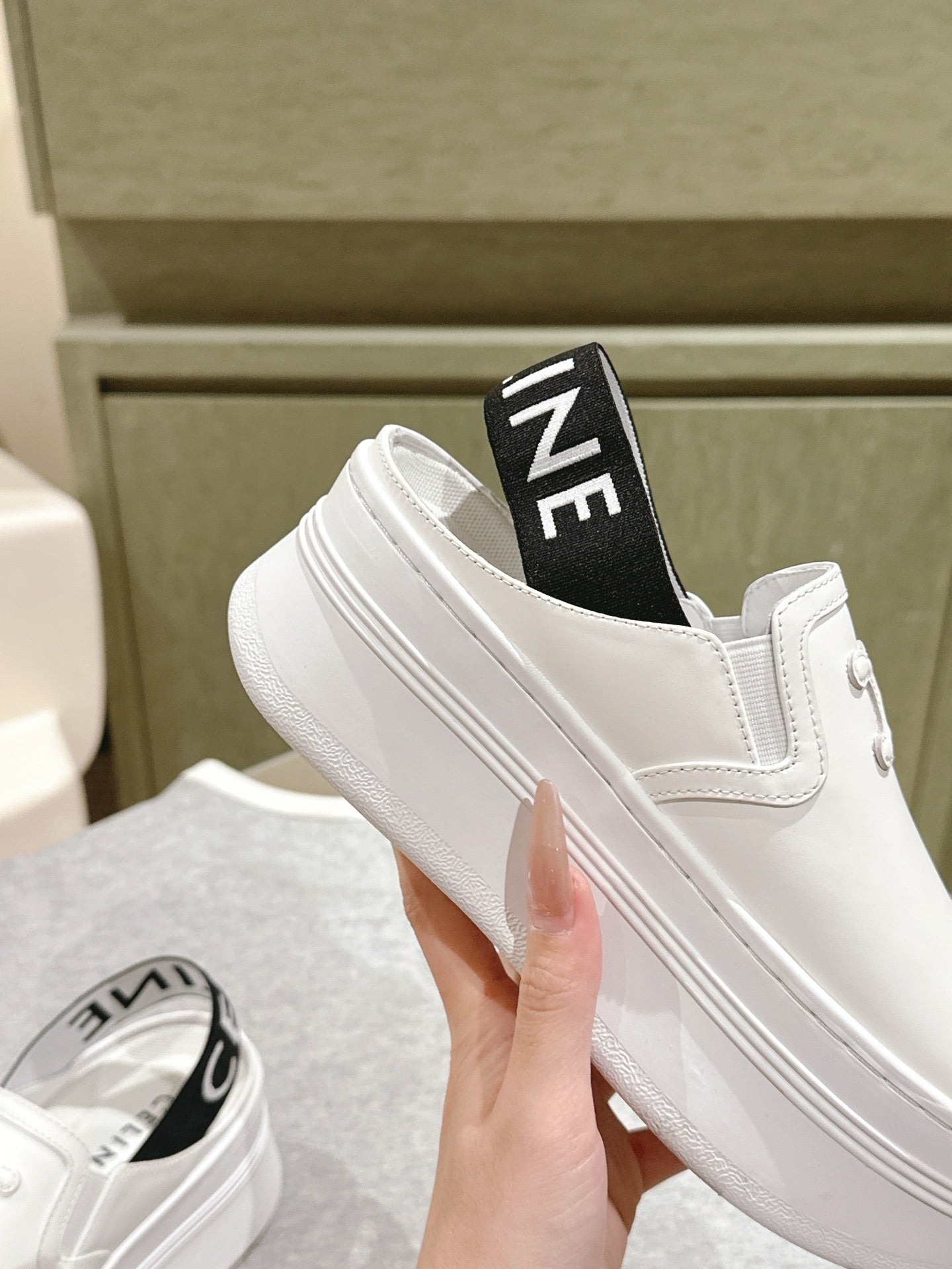 THICK-SOLED ELASTIC BACKLESS SHOES WHITE SHINY CALFSKIN - 35