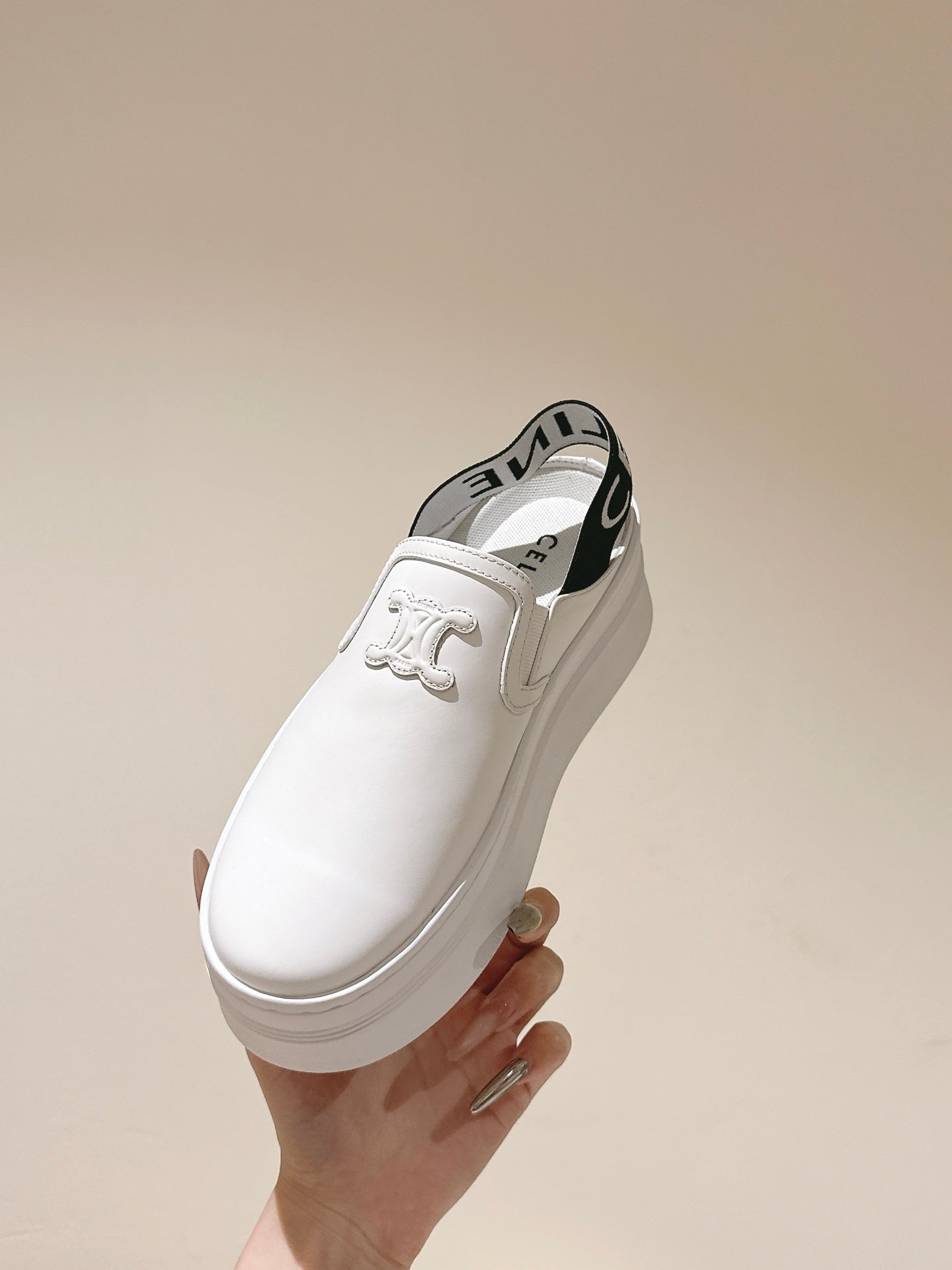 THICK-SOLED ELASTIC BACKLESS SHOES WHITE SHINY CALFSKIN - 35
