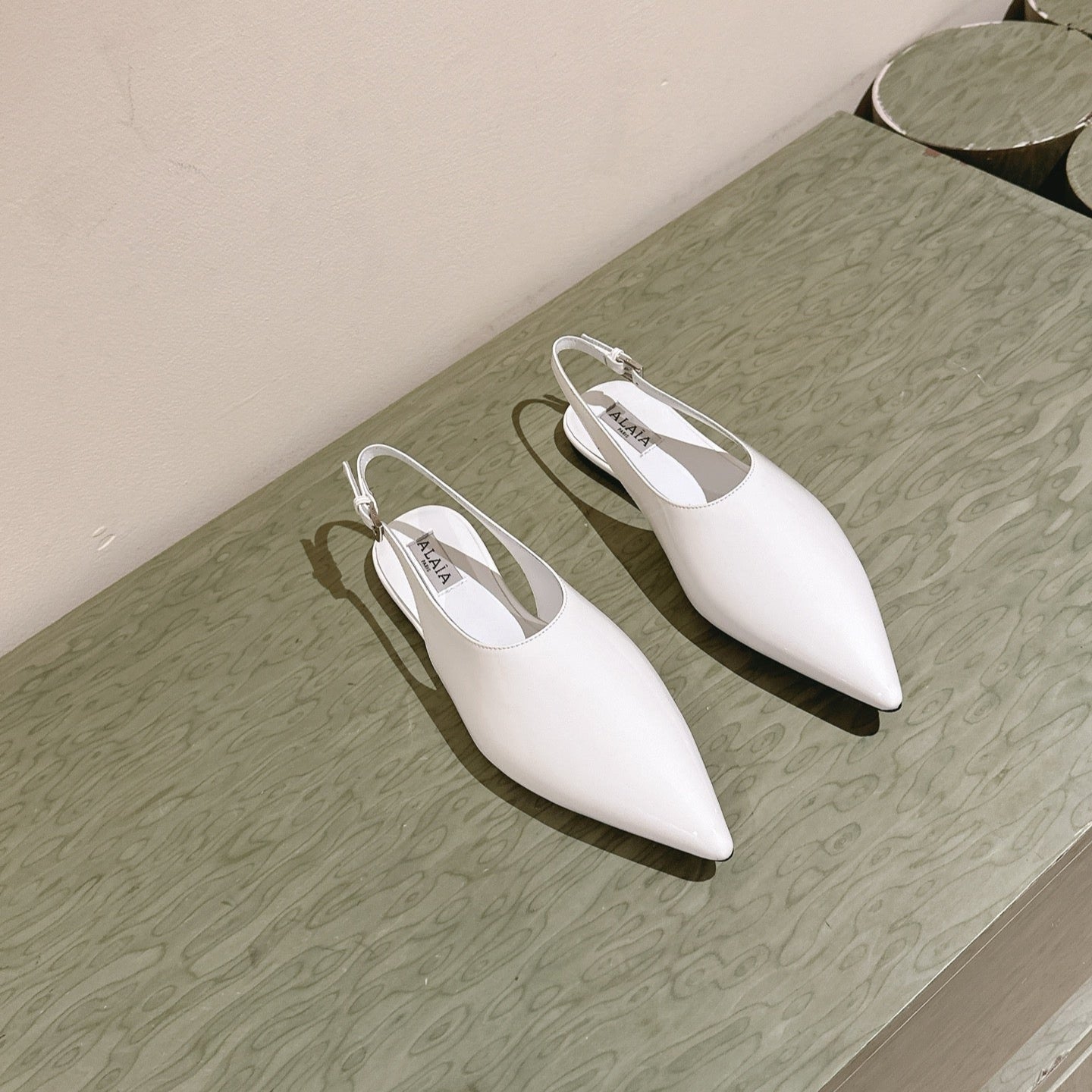 ALAIA SLINGBACK 25S IN WHITE PATENT LEATHER - 35