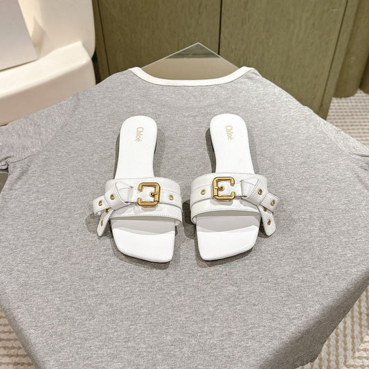 ШКІРЯНІ ШЛЬОПАНЦІ CHLOÉ 26S З БІЛОЇ ОВЕЧОЇ ШКІРИ