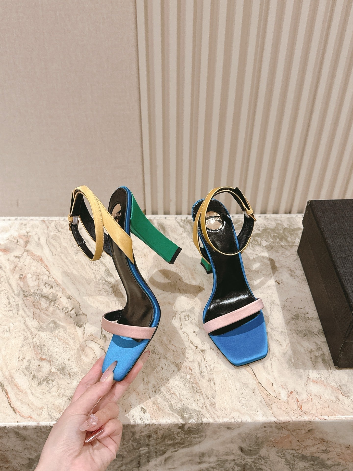 YSL 25S HIGH-HEEL SANDALS 100 MM IN MULTICOLOR SATIN STYLE 2 - 35