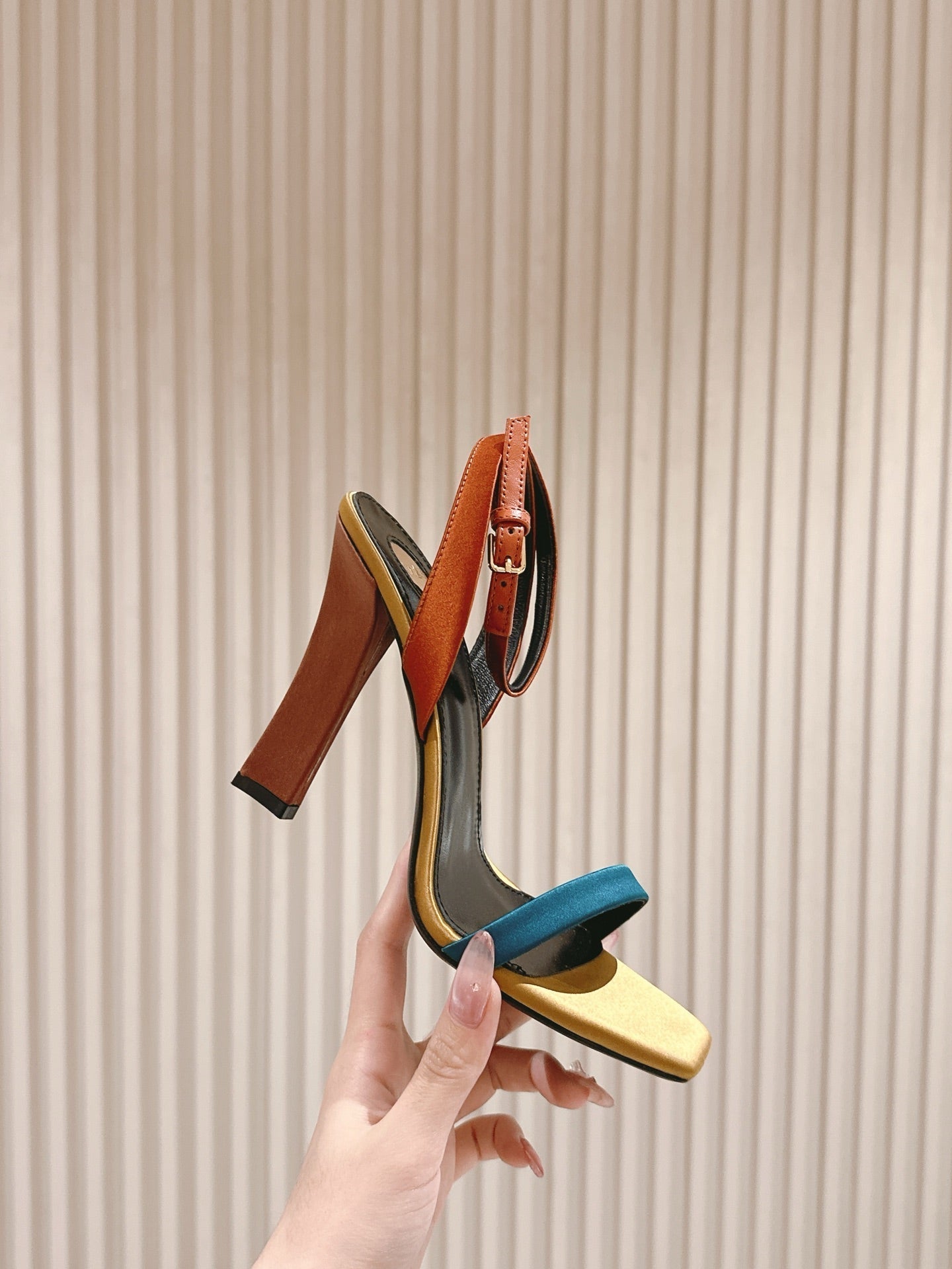 YSL 25S HIGH-HEEL SANDALS 100 MM IN MULTICOLOR SATIN STYLE 1 - 35