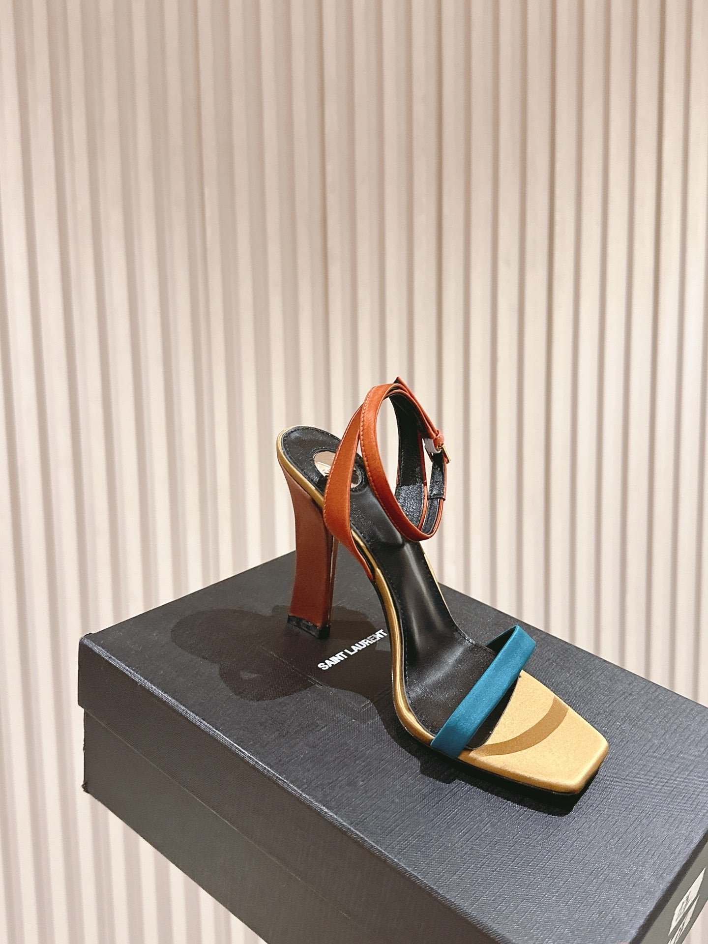 YSL 25S HIGH-HEEL SANDALS 100 MM IN MULTICOLOR SATIN STYLE 1 - 35