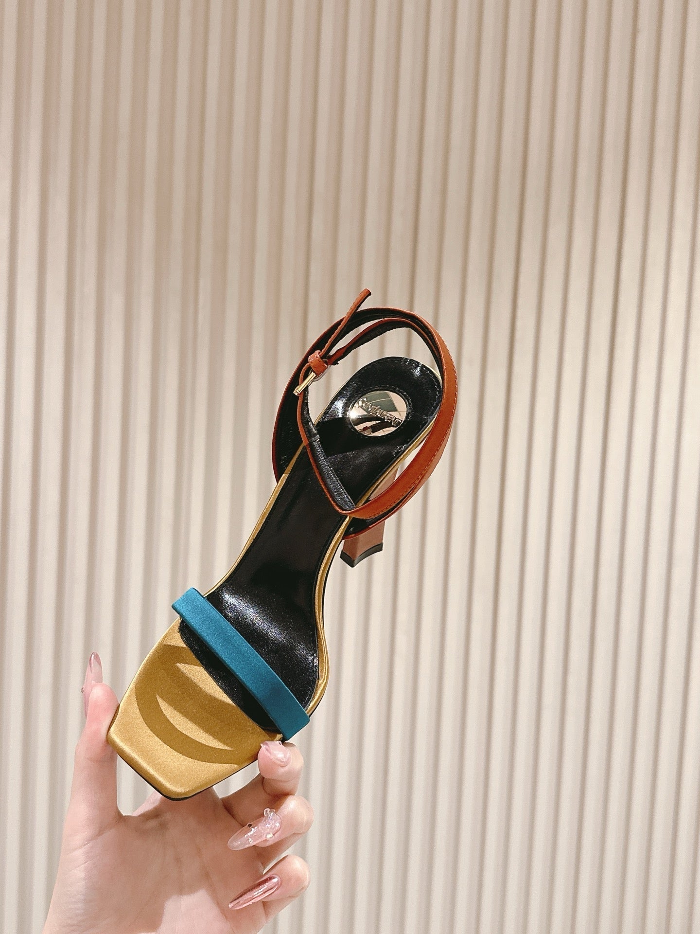 YSL 25S HIGH-HEEL SANDALS 100 MM IN MULTICOLOR SATIN STYLE 1 - 35