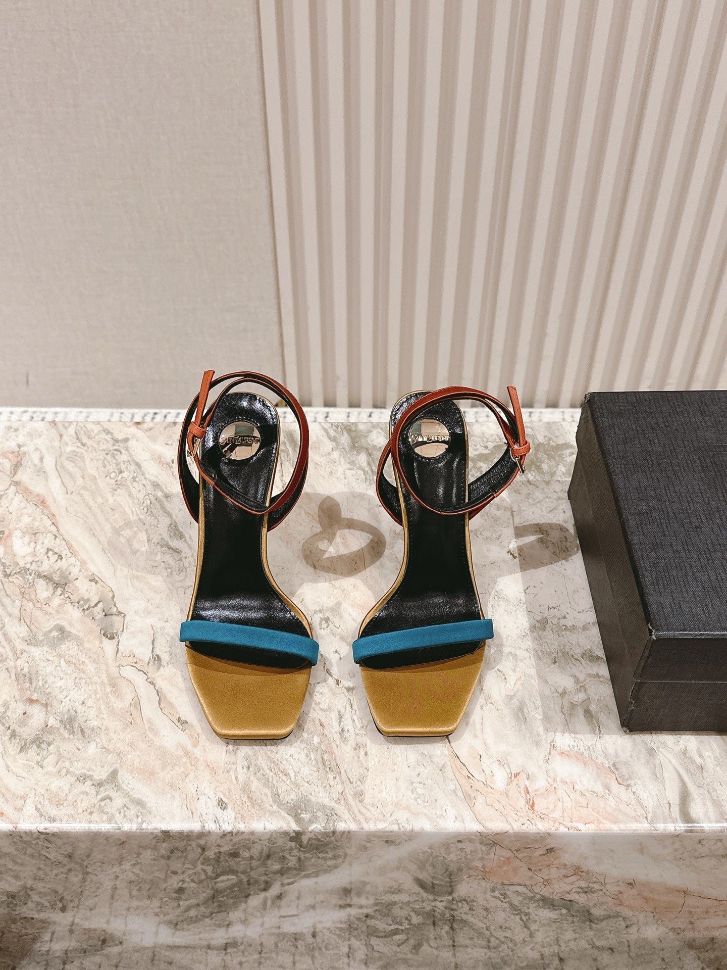 YSL 25S HIGH-HEEL SANDALS 100 MM IN MULTICOLOR SATIN STYLE 1 - 35