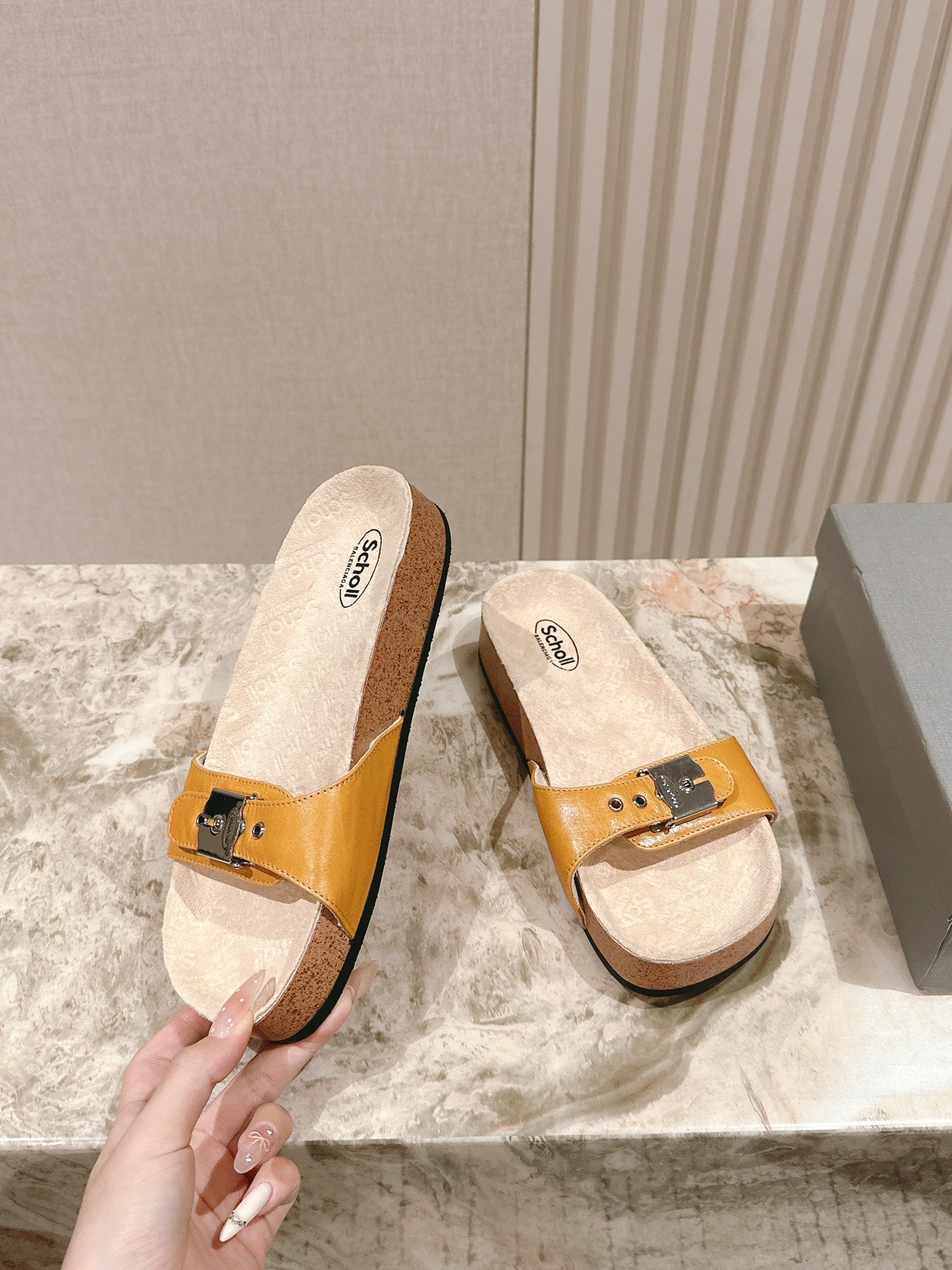 BALENCIAGA 25S SCHOLL SLIDES IN DARK ORANGE PU LEATHER WITH SILVER HARDWARE - 35