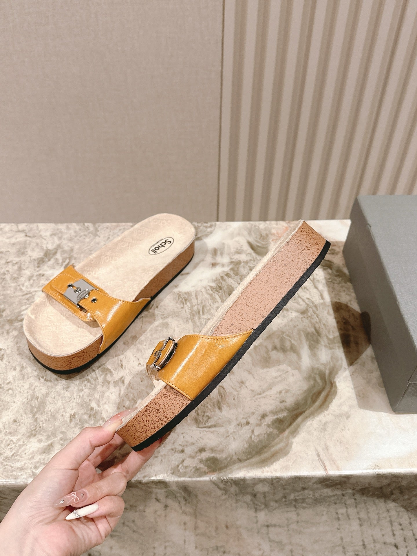 BALENCIAGA 25S SCHOLL SLIDES IN DARK ORANGE PU LEATHER WITH SILVER HARDWARE - 35