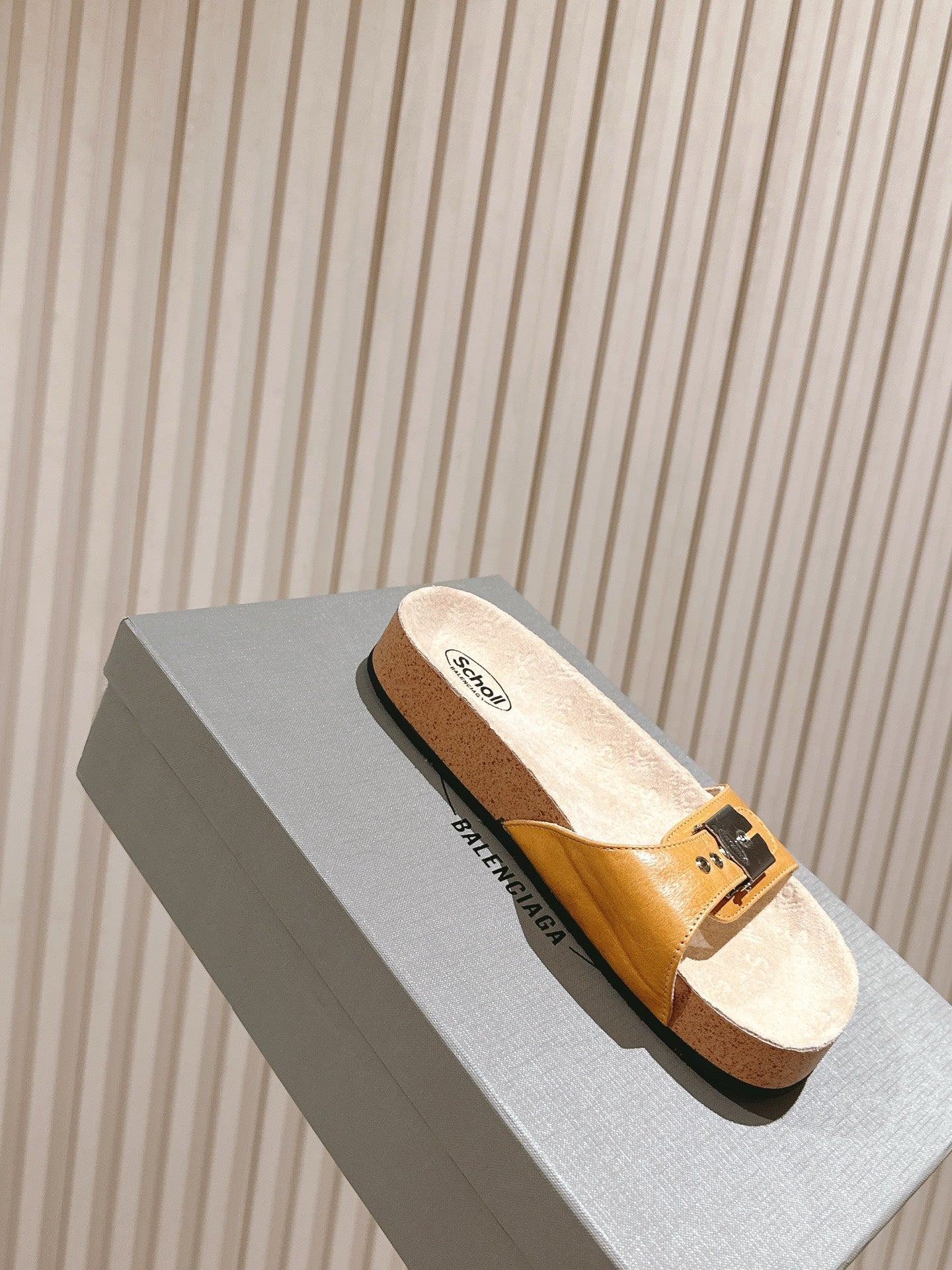 BALENCIAGA 25S SCHOLL SLIDES IN DARK ORANGE PU LEATHER WITH SILVER HARDWARE - 35