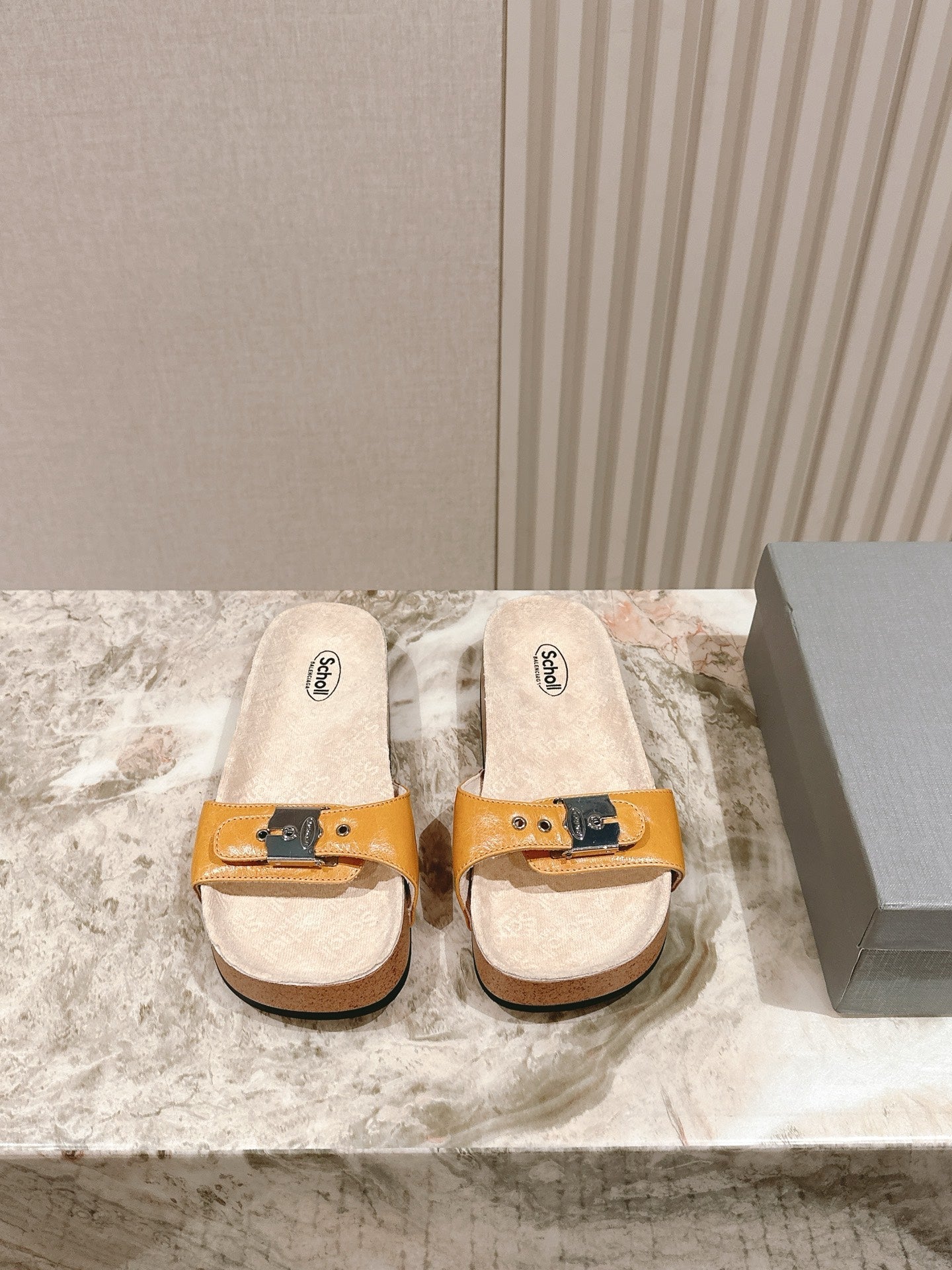 BALENCIAGA 25S SCHOLL SLIDES IN DARK ORANGE PU LEATHER WITH SILVER HARDWARE - 35