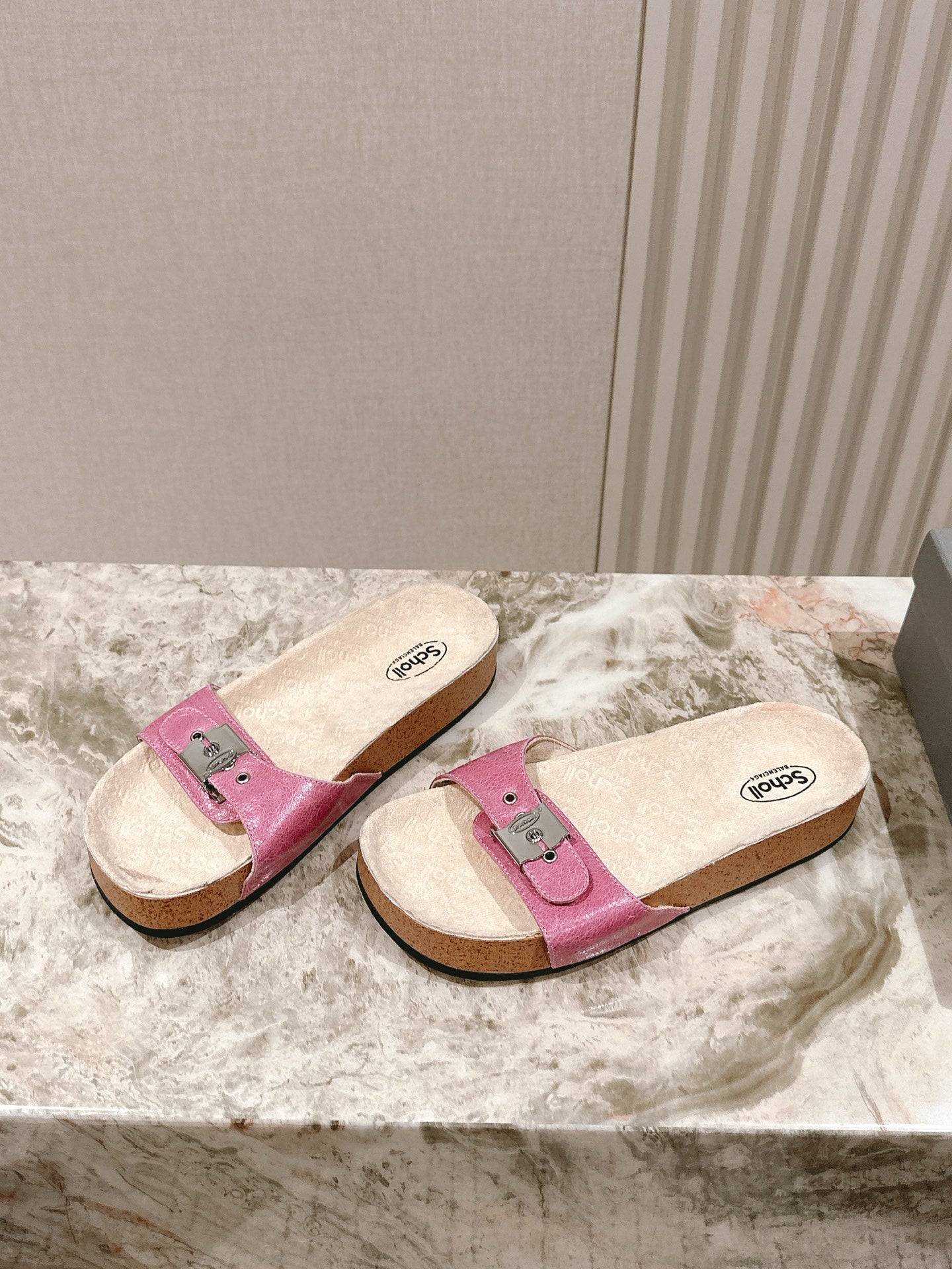 BALENCIAGA 25S SCHOLL SLIDES IN PINK PU LEATHER WITH SILVER HARDWARE - 35