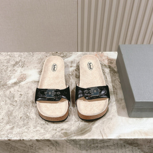 BALENCIAGA 25S SCHOLL SLIDES IN BLACK PU LEATHER WITH SILVER HARDWARE - 35