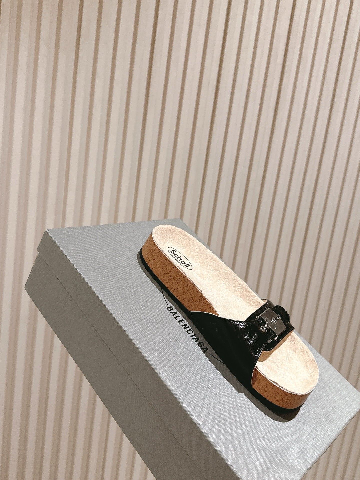 BALENCIAGA 25S SCHOLL SLIDES IN BLACK PU LEATHER WITH SILVER HARDWARE - 35