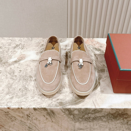 LP LOAFERS 25S IN DARK BEIGE SUEDE WITH SILVER HARDWARE - 35