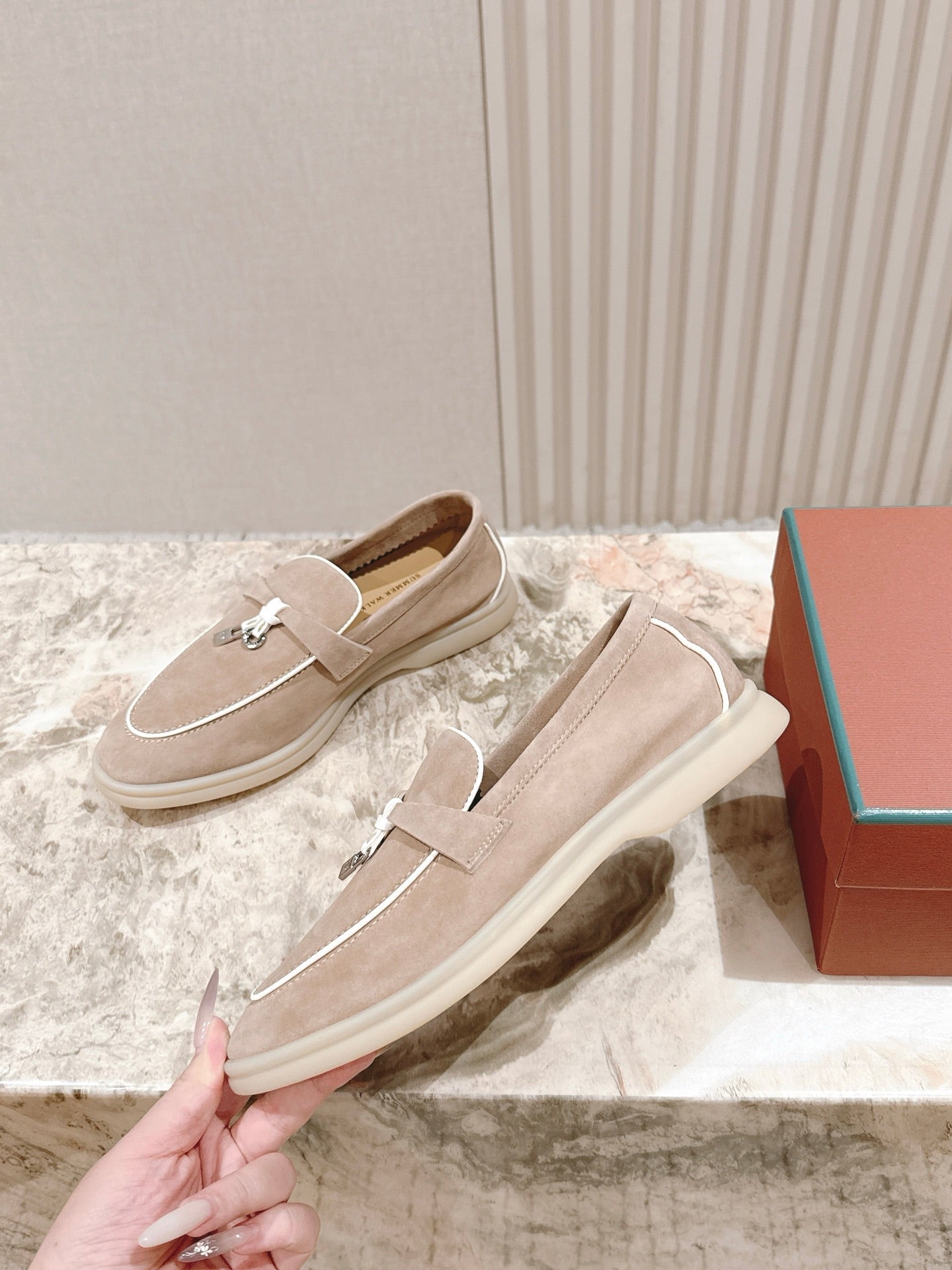 LP LOAFERS 25S IN DARK BEIGE SUEDE WITH SILVER HARDWARE - 35