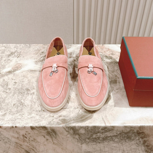 LP LOAFERS 25S IN LIGHT PINK SUEDE WITH SILVER HARDWARE - 35