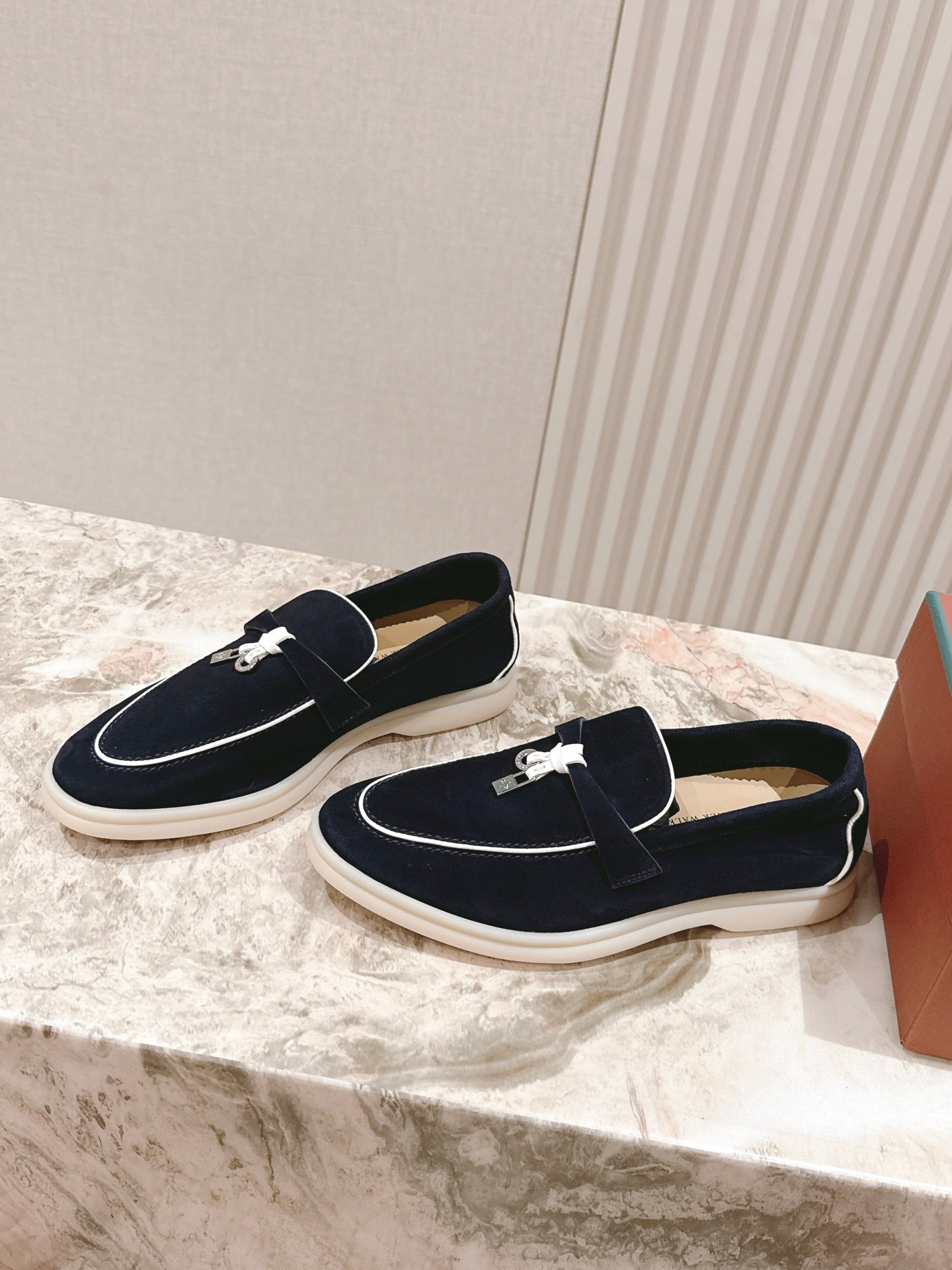 LP LOAFERS 25S IN CHARCOAL BLACK SUEDE WITH SILVER HARDWARE - 35