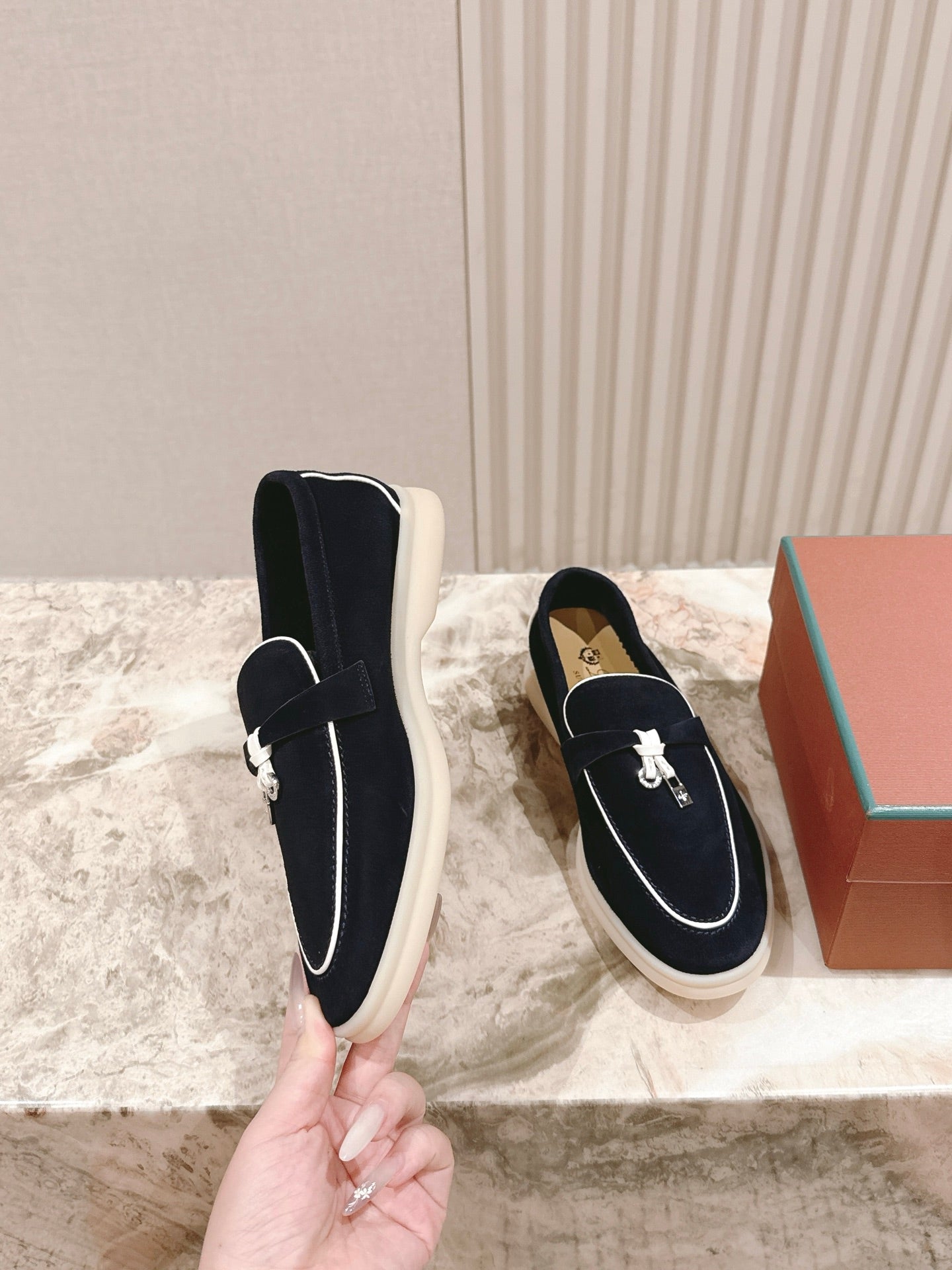 LP LOAFERS 25S IN CHARCOAL BLACK SUEDE WITH SILVER HARDWARE - 35