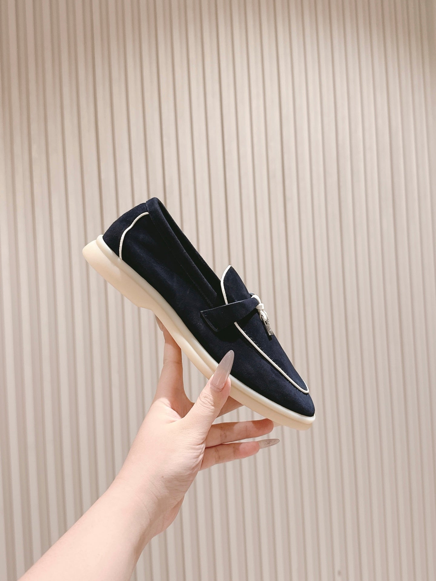 LP LOAFERS 25S IN CHARCOAL BLACK SUEDE WITH SILVER HARDWARE - 35