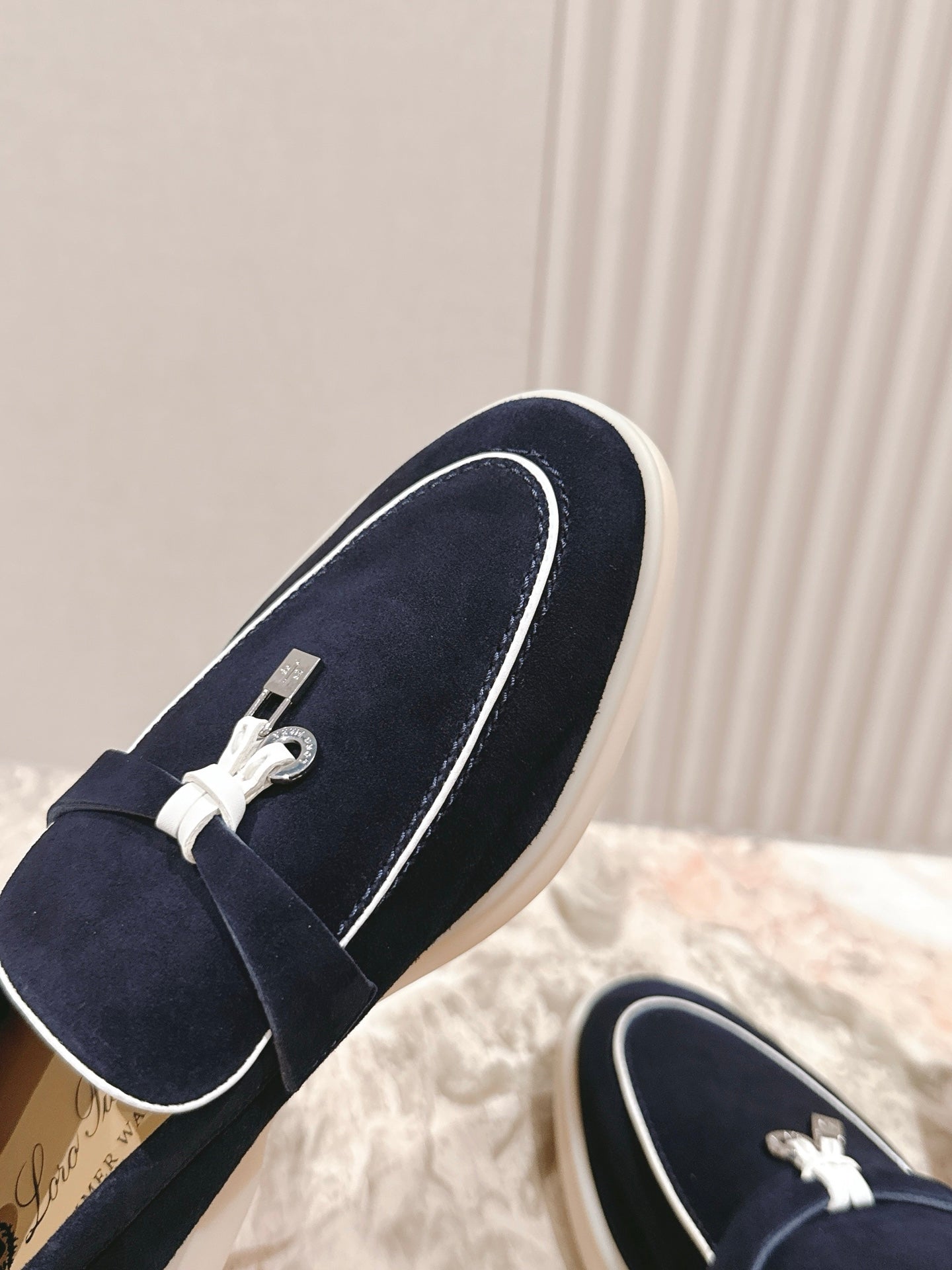 LP LOAFERS 25S IN CHARCOAL BLACK SUEDE WITH SILVER HARDWARE - 35