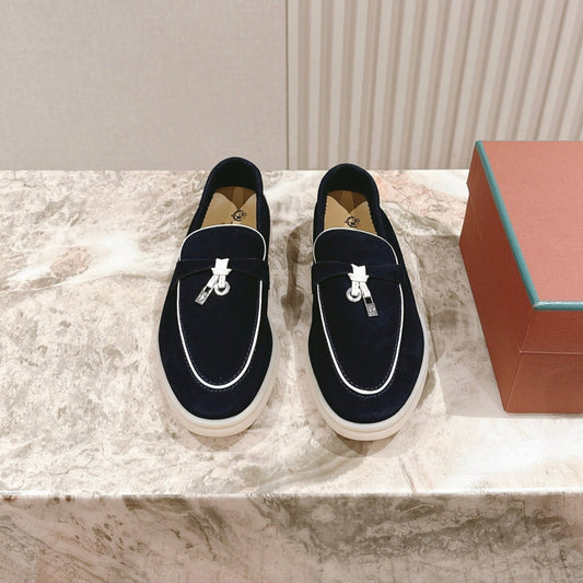 LP LOAFERS 25S IN CHARCOAL BLACK SUEDE WITH SILVER HARDWARE - 35