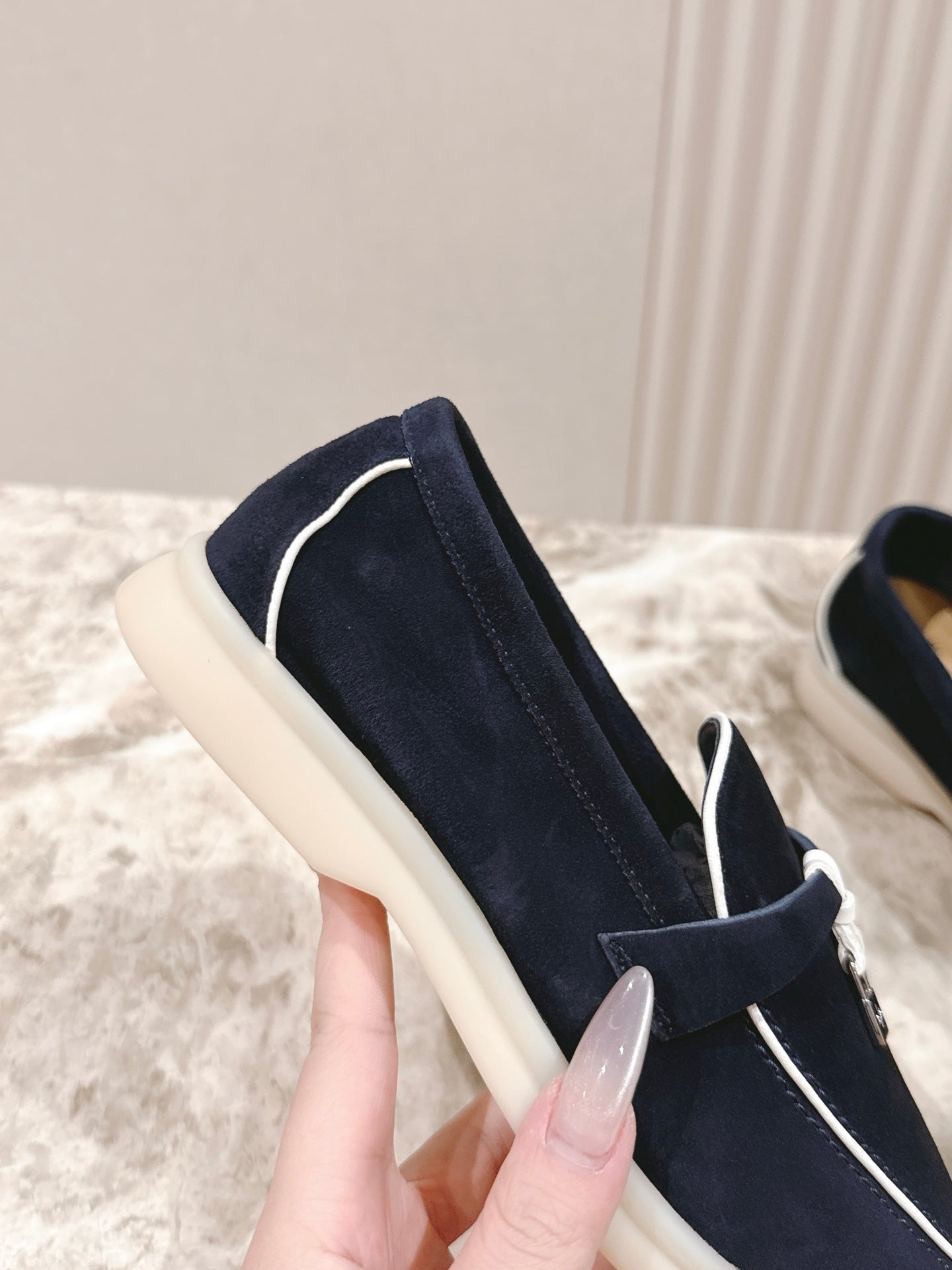 LP LOAFERS 25S IN CHARCOAL BLACK SUEDE WITH SILVER HARDWARE - 35
