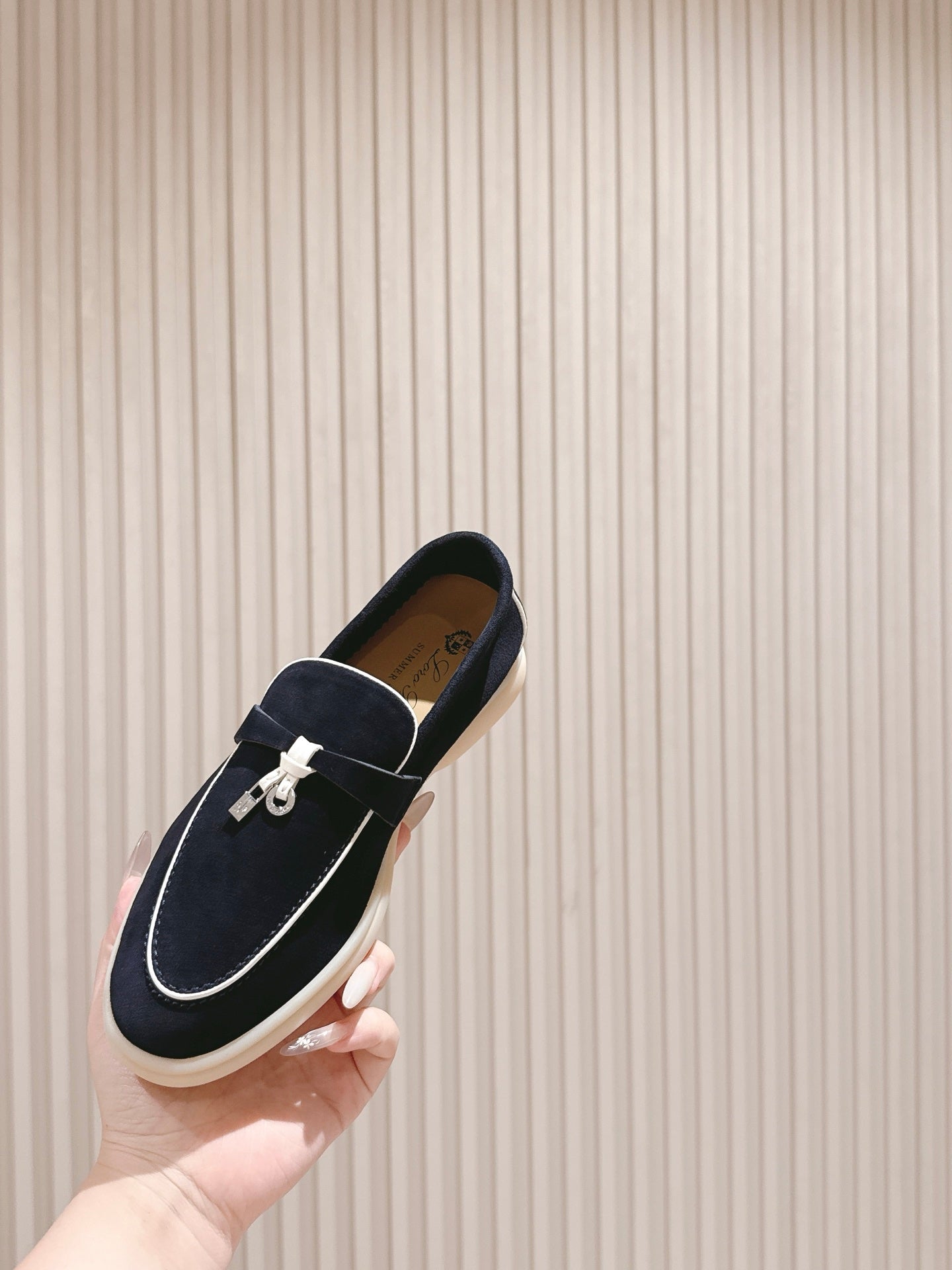 LP LOAFERS 25S IN CHARCOAL BLACK SUEDE WITH SILVER HARDWARE - 35