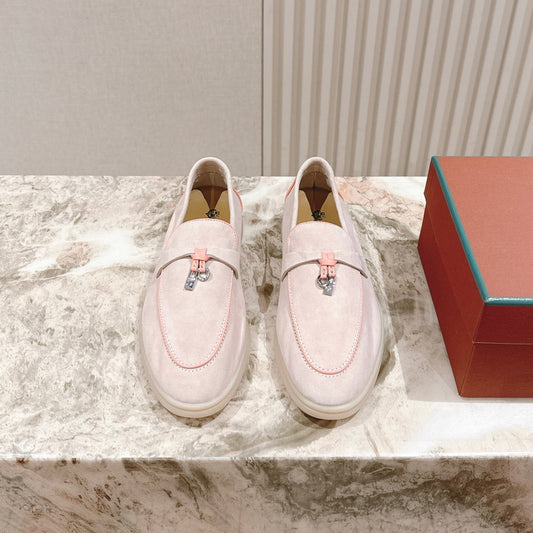 LP LOAFERS 25S IN SOFT BEIGE SUEDE WITH SILVER HARDWARE - 35