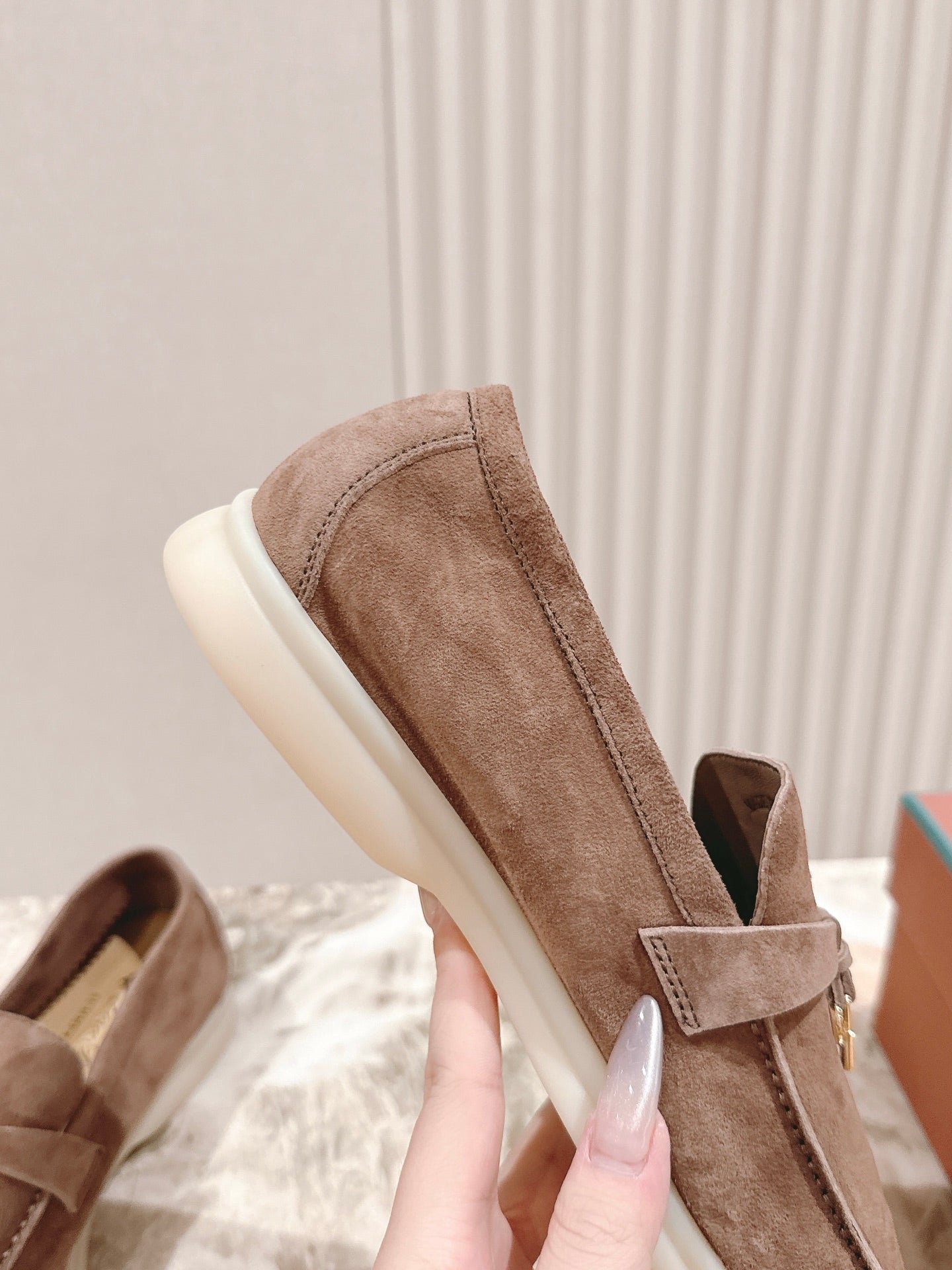 SUMMER WALK LOAFERS BROWN SUEDE WITH GOLD PADLOCK CHARM - 35