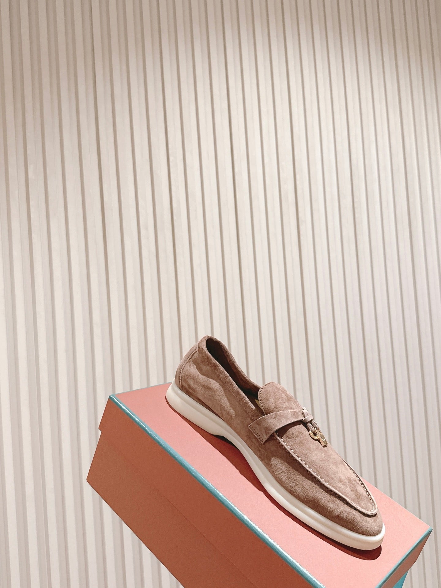 SUMMER WALK LOAFERS BROWN SUEDE WITH GOLD PADLOCK CHARM - 35
