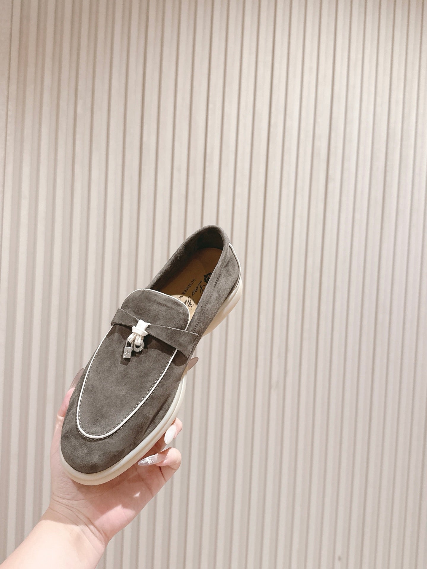LP LOAFERS 25S IN ASH BROWN SUEDE WITH SILVER HARDWARE - 35
