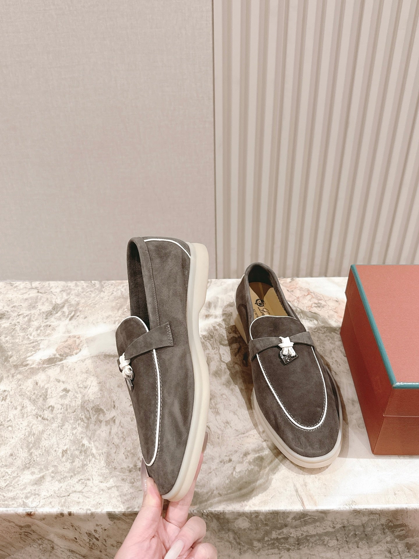 LP LOAFERS 25S IN ASH BROWN SUEDE WITH SILVER HARDWARE - 35