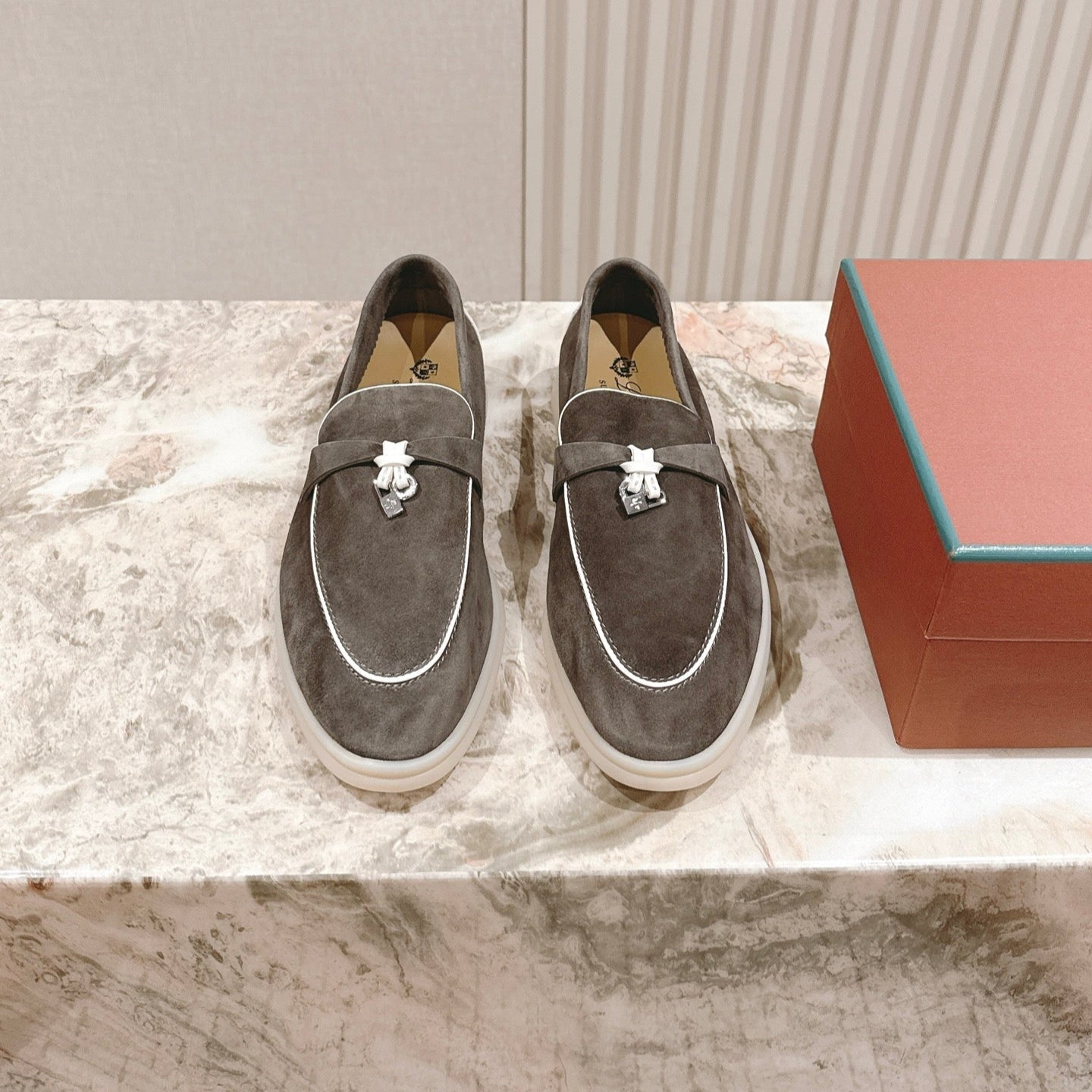 LP LOAFERS 25S IN ASH BROWN SUEDE WITH SILVER HARDWARE - 35