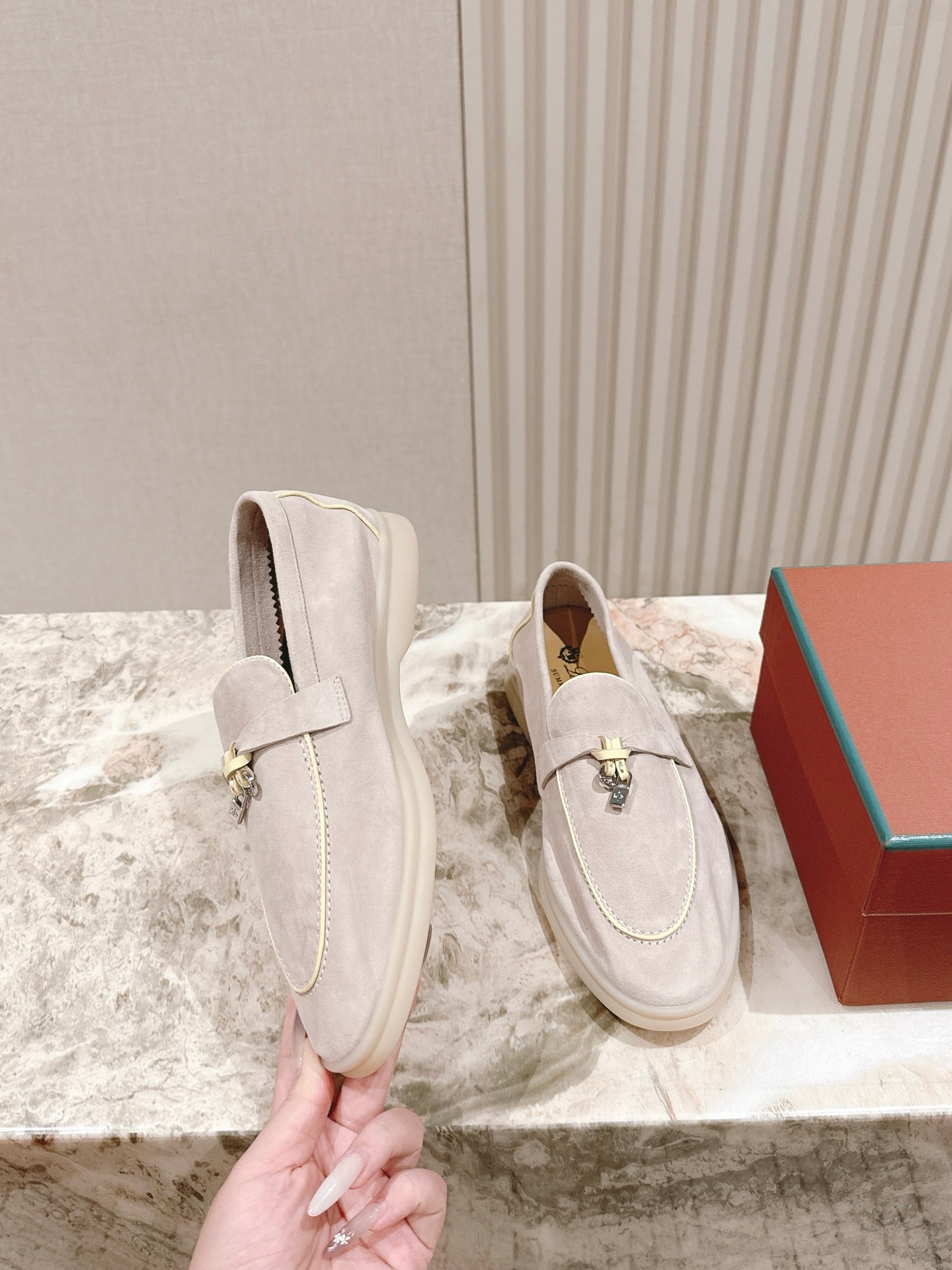 LP LOAFERS 25S IN DUSTY PINK SUEDE WITH SILVER HARDWARE - 35