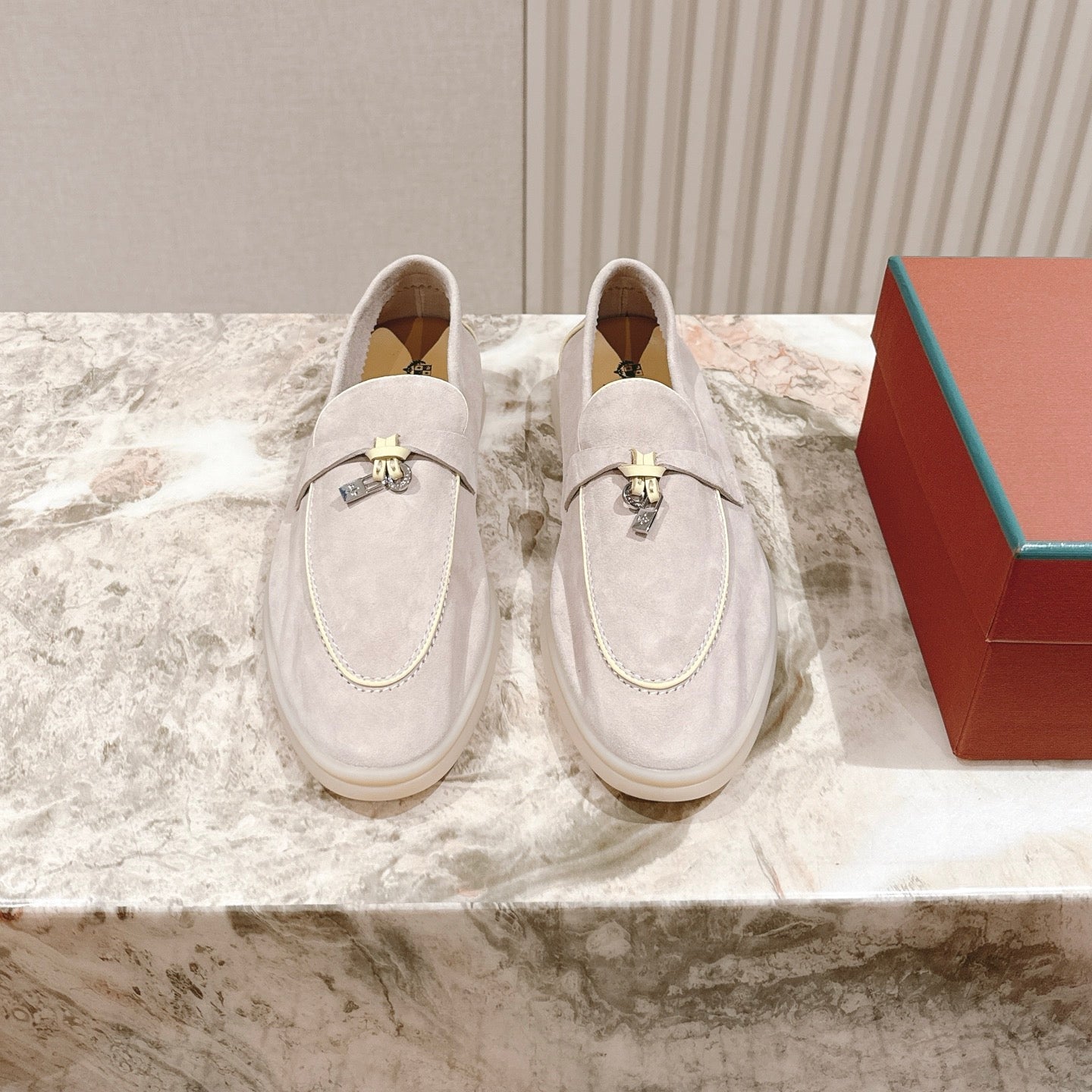 LP LOAFERS 25S IN DUSTY PINK SUEDE WITH SILVER HARDWARE - 35