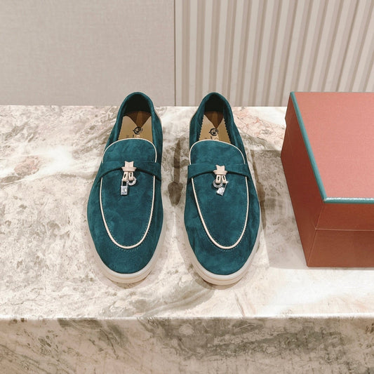 LP LOAFERS 25S IN OCEAN GREEN-BLUE SUEDE WITH SILVER HARDWARE - 35