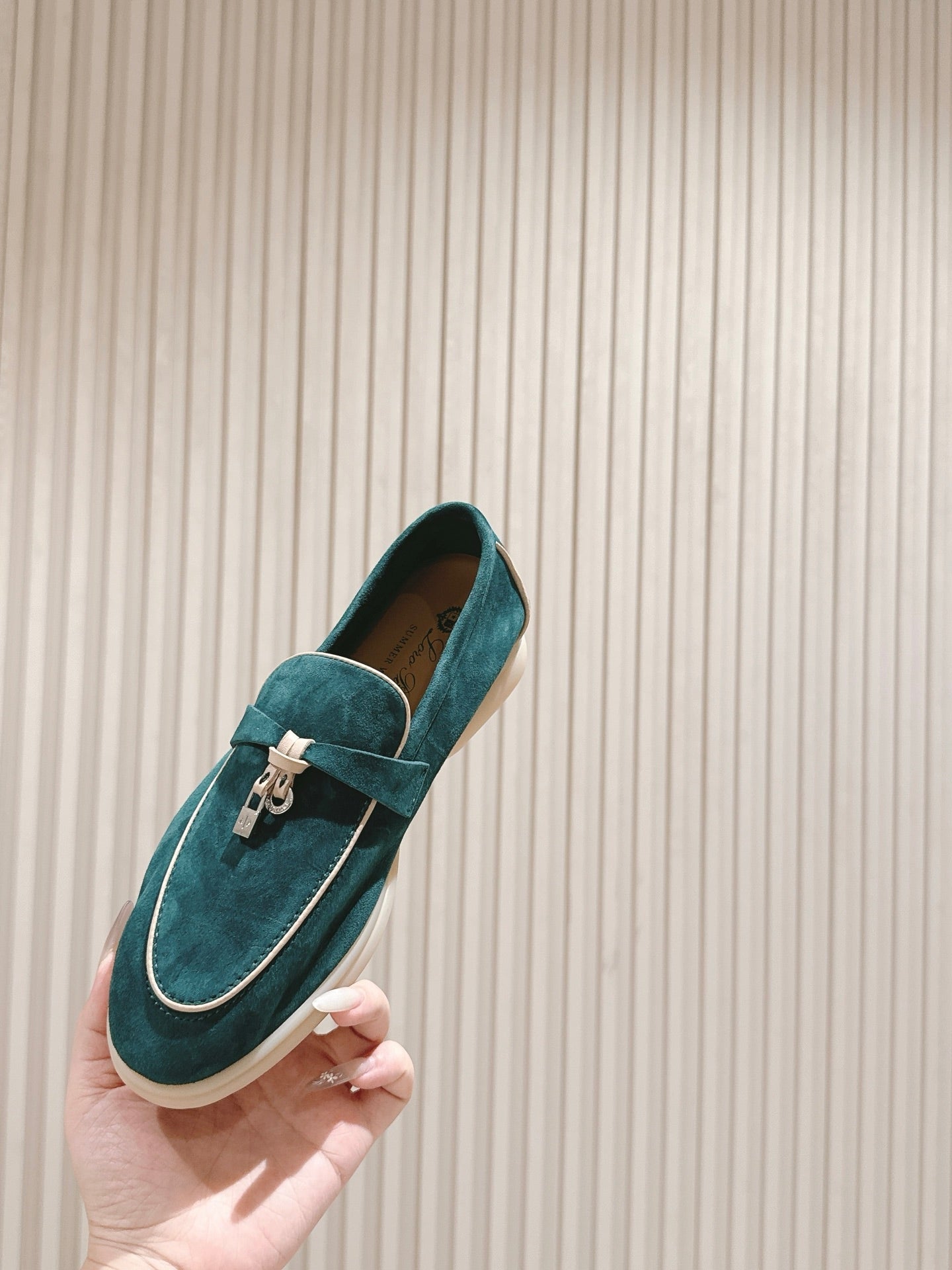 LP LOAFERS 25S IN OCEAN GREEN-BLUE SUEDE WITH SILVER HARDWARE - 35