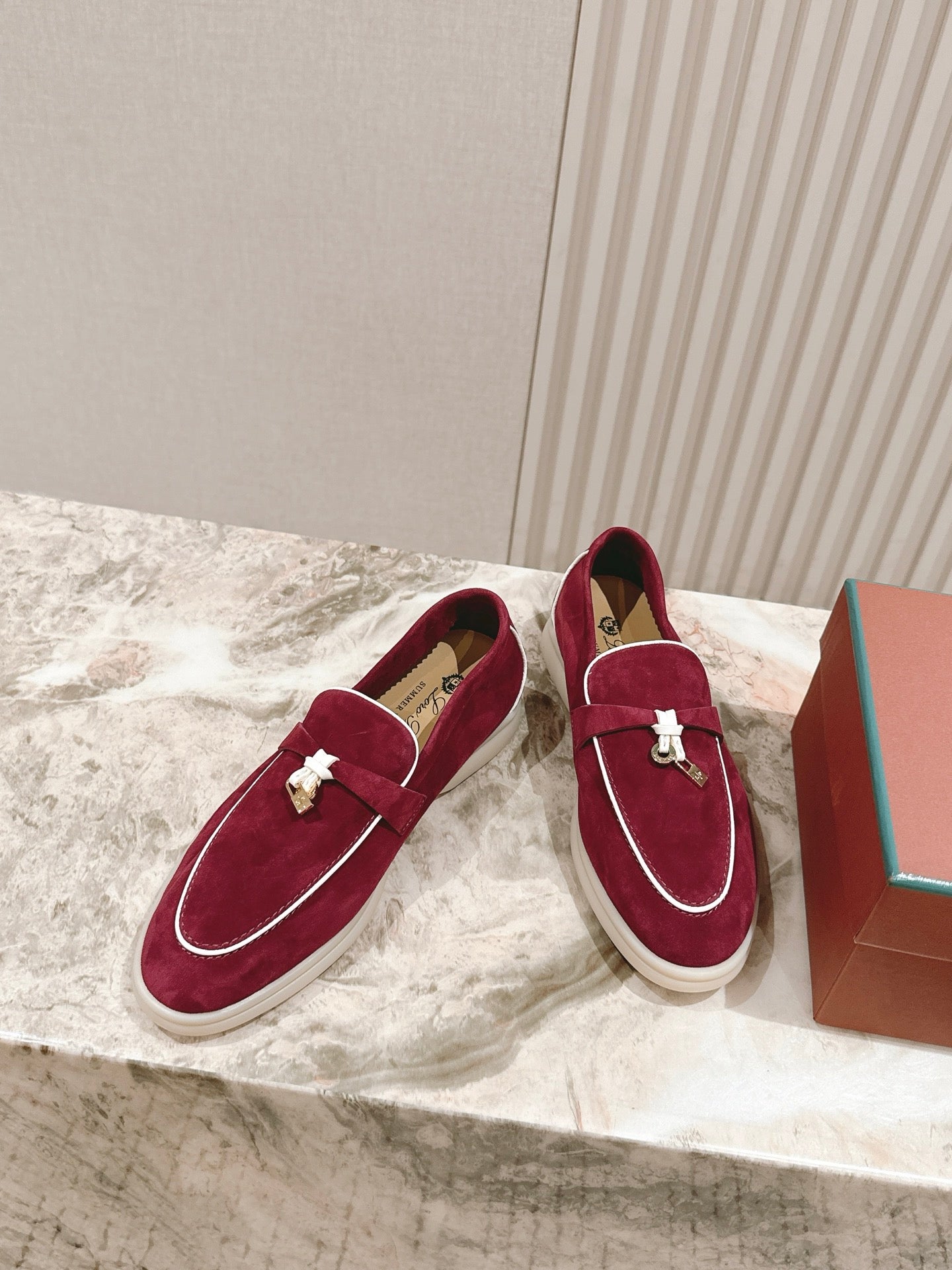 LP LOAFERS 25S IN DEEP BERRY RED SUEDE WITH SILVER HARDWARE - 35