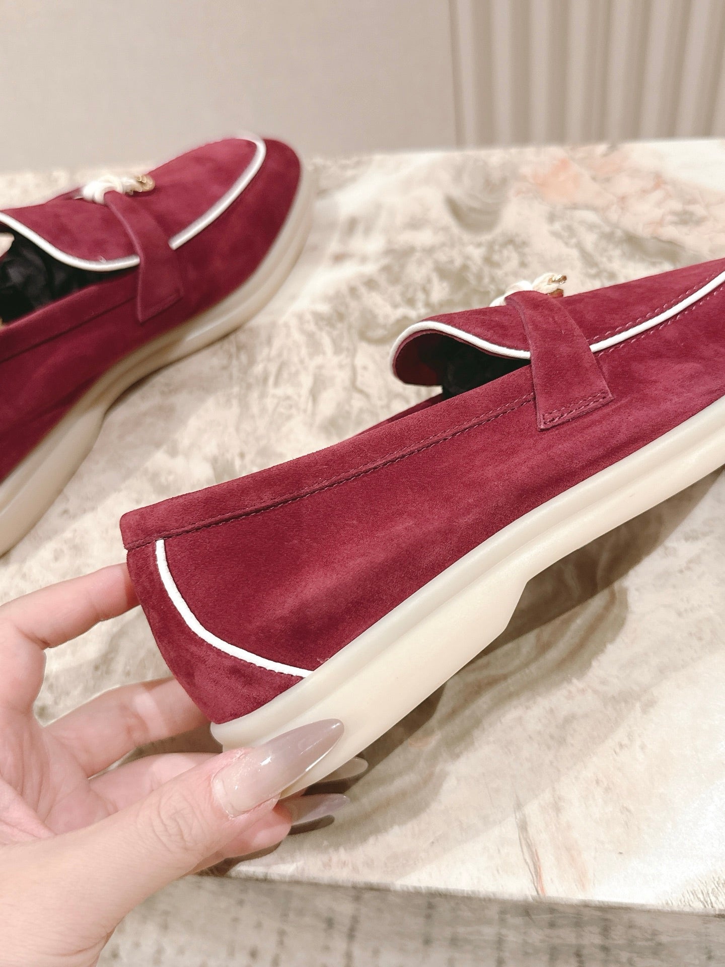 LP LOAFERS 25S IN DEEP BERRY RED SUEDE WITH SILVER HARDWARE - 35