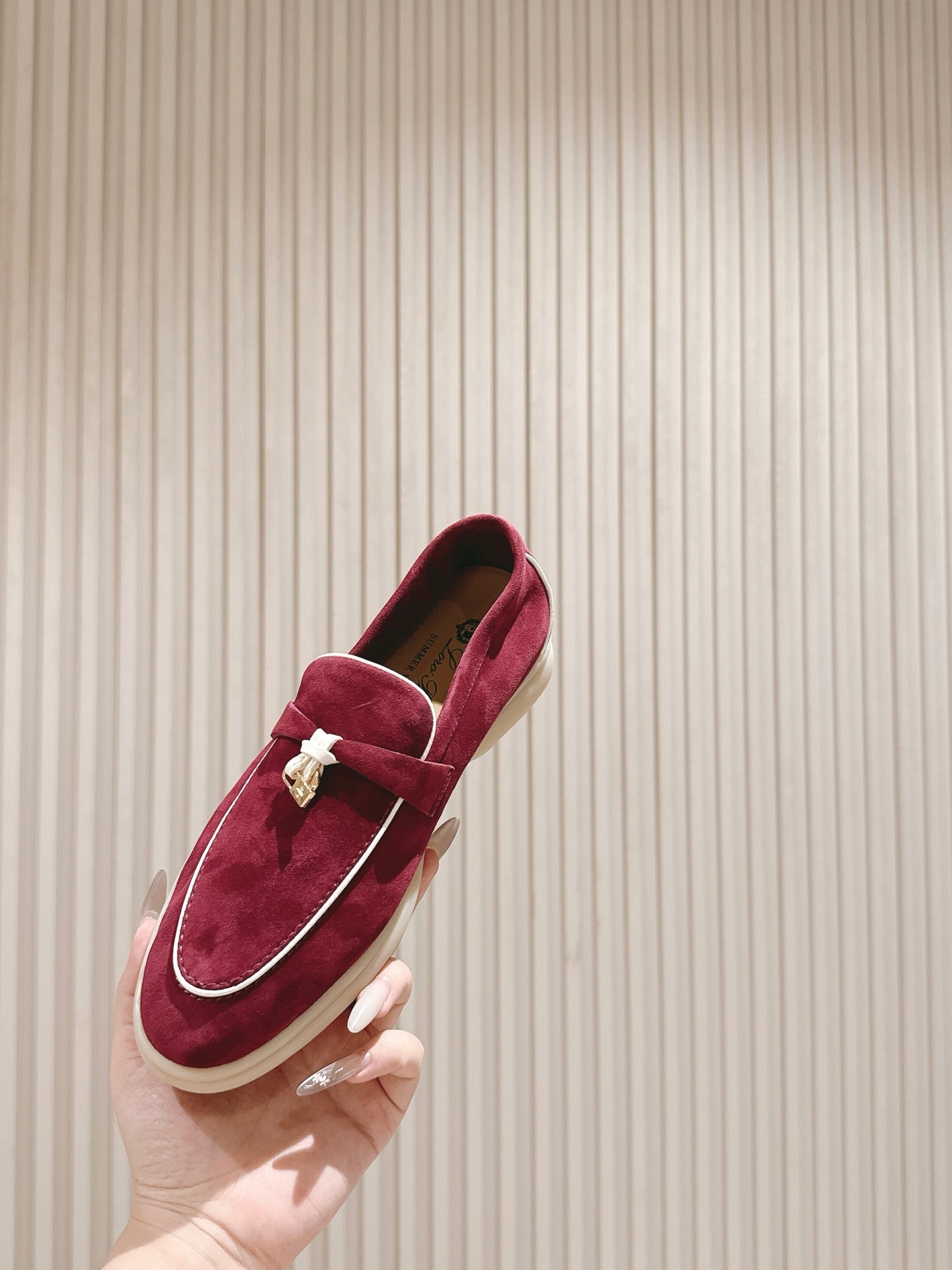 LP LOAFERS 25S IN DEEP BERRY RED SUEDE WITH SILVER HARDWARE - 35