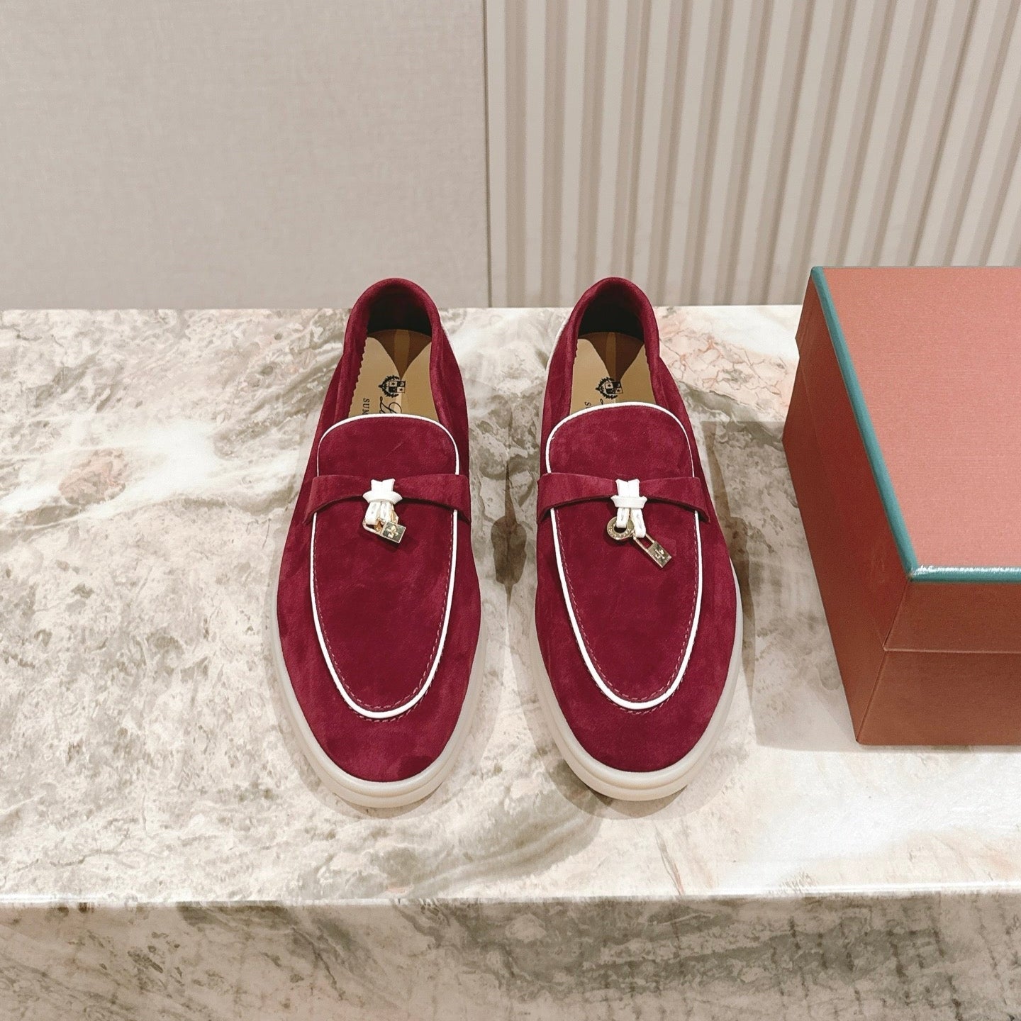 LP LOAFERS 25S IN DEEP BERRY RED SUEDE WITH SILVER HARDWARE - 35