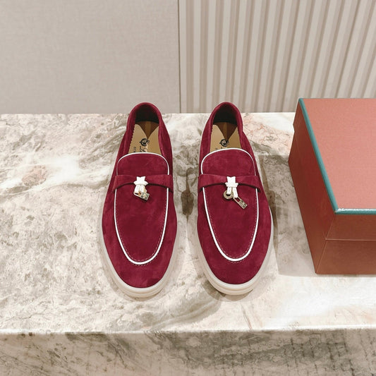 LP LOAFERS 25S IN DEEP BERRY RED SUEDE WITH SILVER HARDWARE - 35