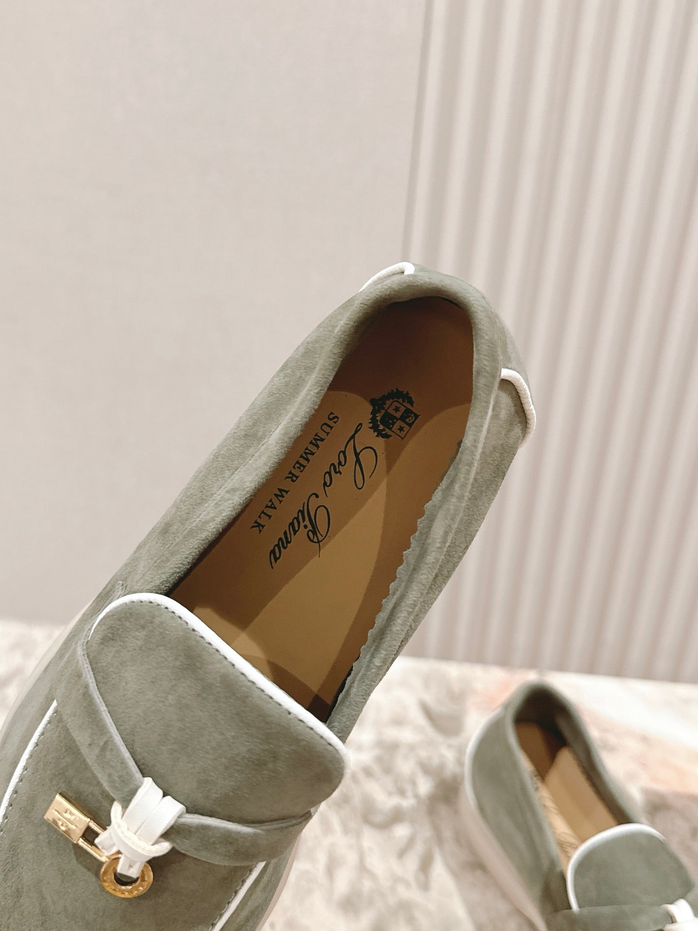 LP LOAFERS 25S IN MOSS GREEN SUEDE WITH SILVER HARDWARE - 35