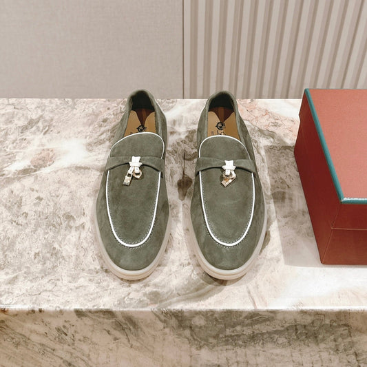 LP LOAFERS 25S IN MOSS GREEN SUEDE WITH SILVER HARDWARE - 35