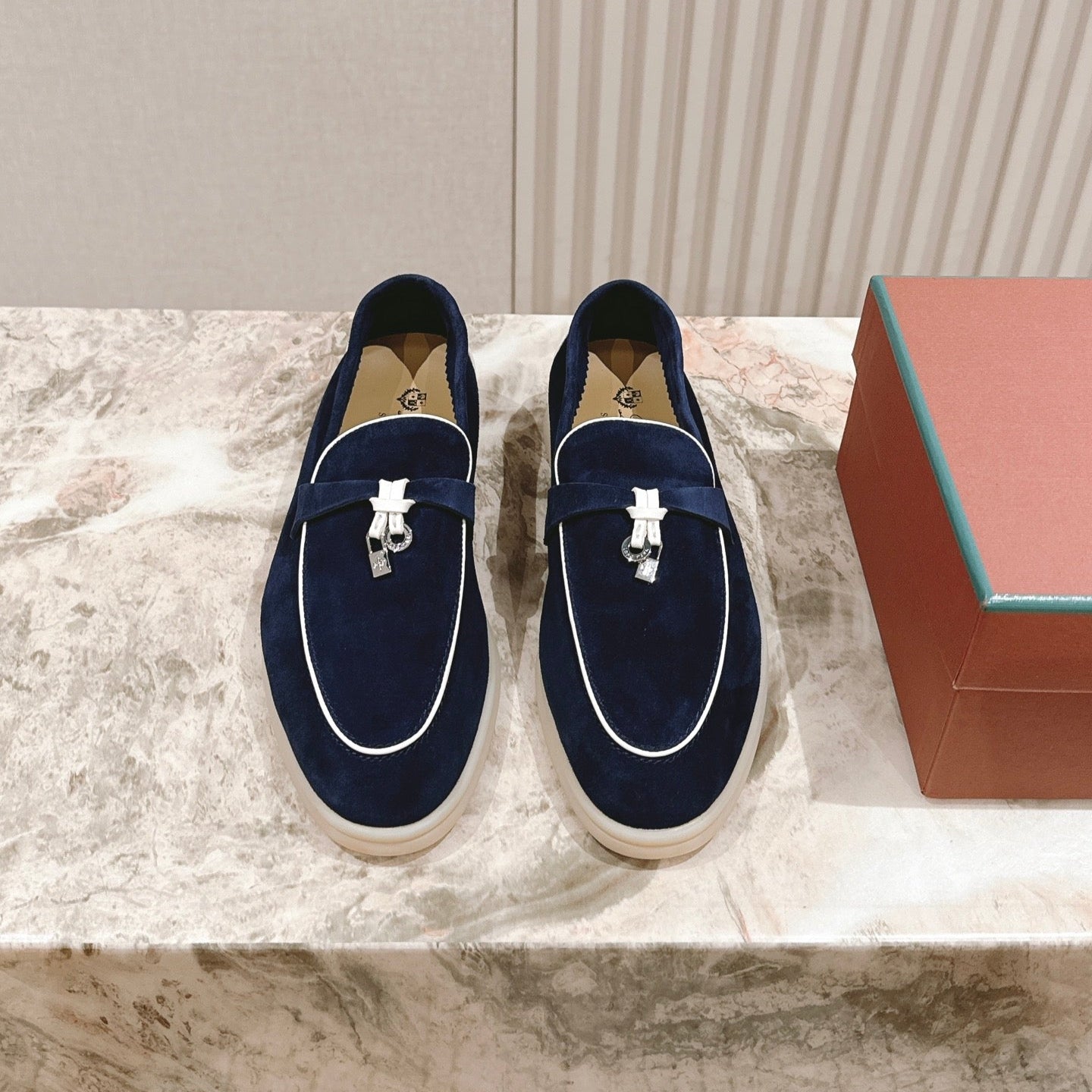 LP LOAFERS 25S IN MIDNIGHT BLUE SUEDE WITH SILVER HARDWARE - 35