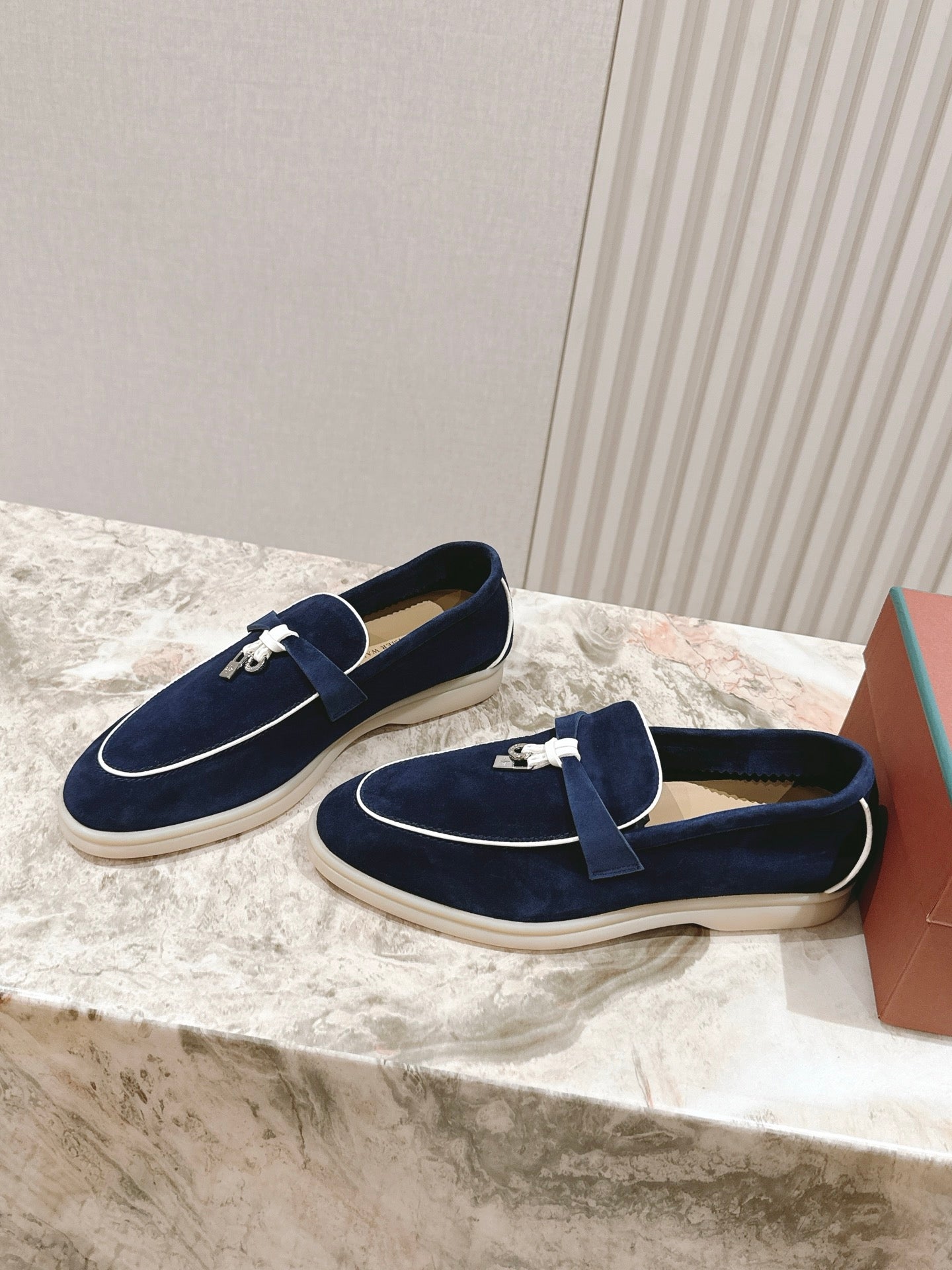 LP LOAFERS 25S IN MIDNIGHT BLUE SUEDE WITH SILVER HARDWARE - 35