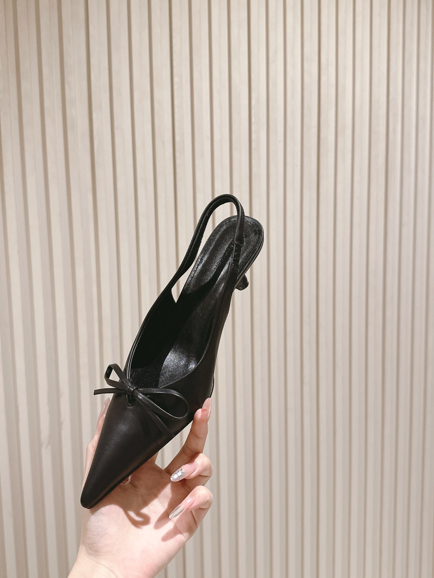 BALENCIAGA 25S HIGH SLINGBACK IN BLACK CALFSKIN WITH SMALL BOW - 34 / 45 mm