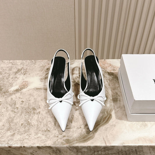 BALENCIAGA 25S HIGH SLINGBACK IN WHITE CALFSKIN WITH SMALL BOW - 34 / 45 mm