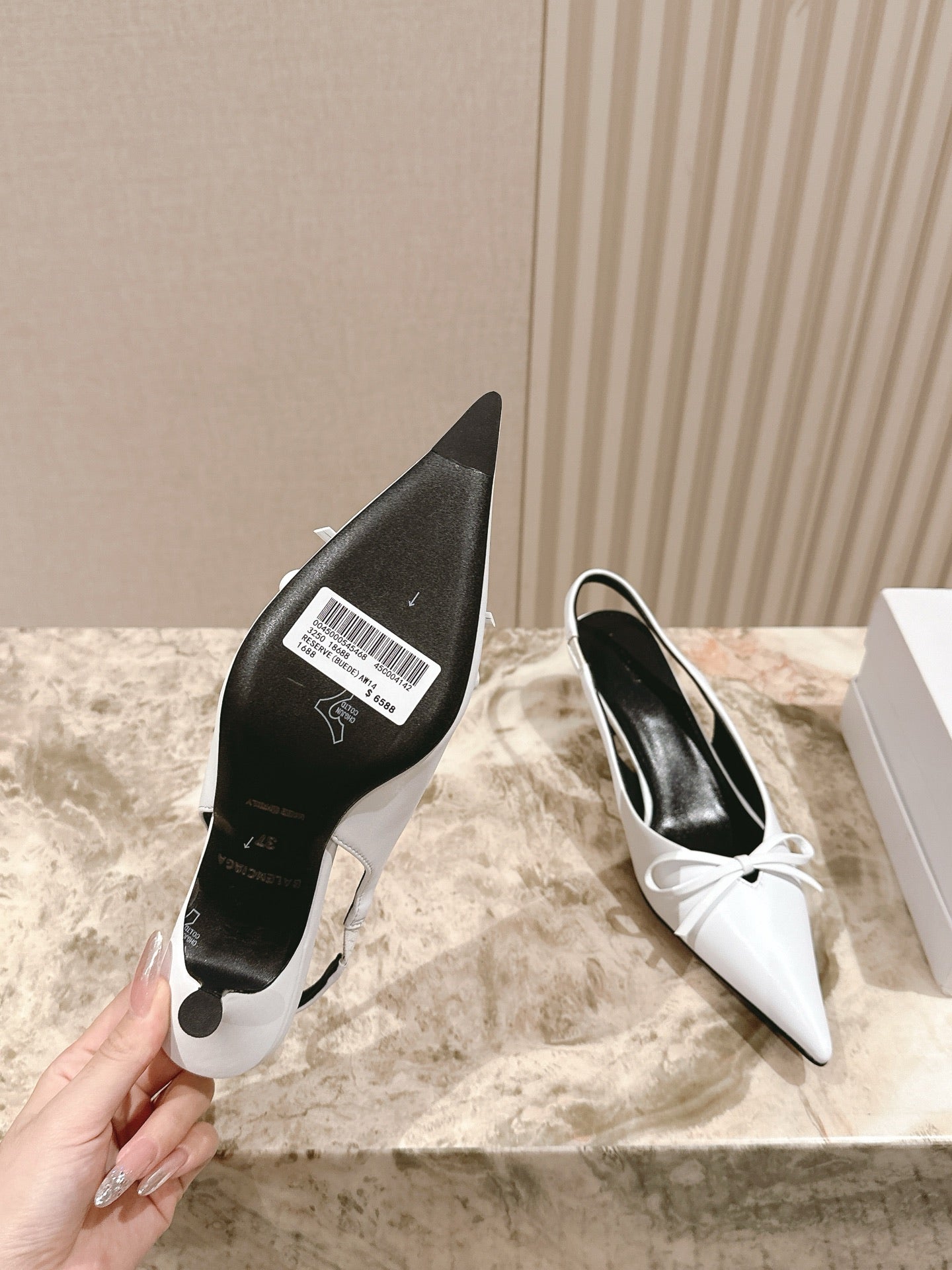 BALENCIAGA 25S HIGH SLINGBACK IN WHITE CALFSKIN WITH SMALL BOW - 34 / 45 mm