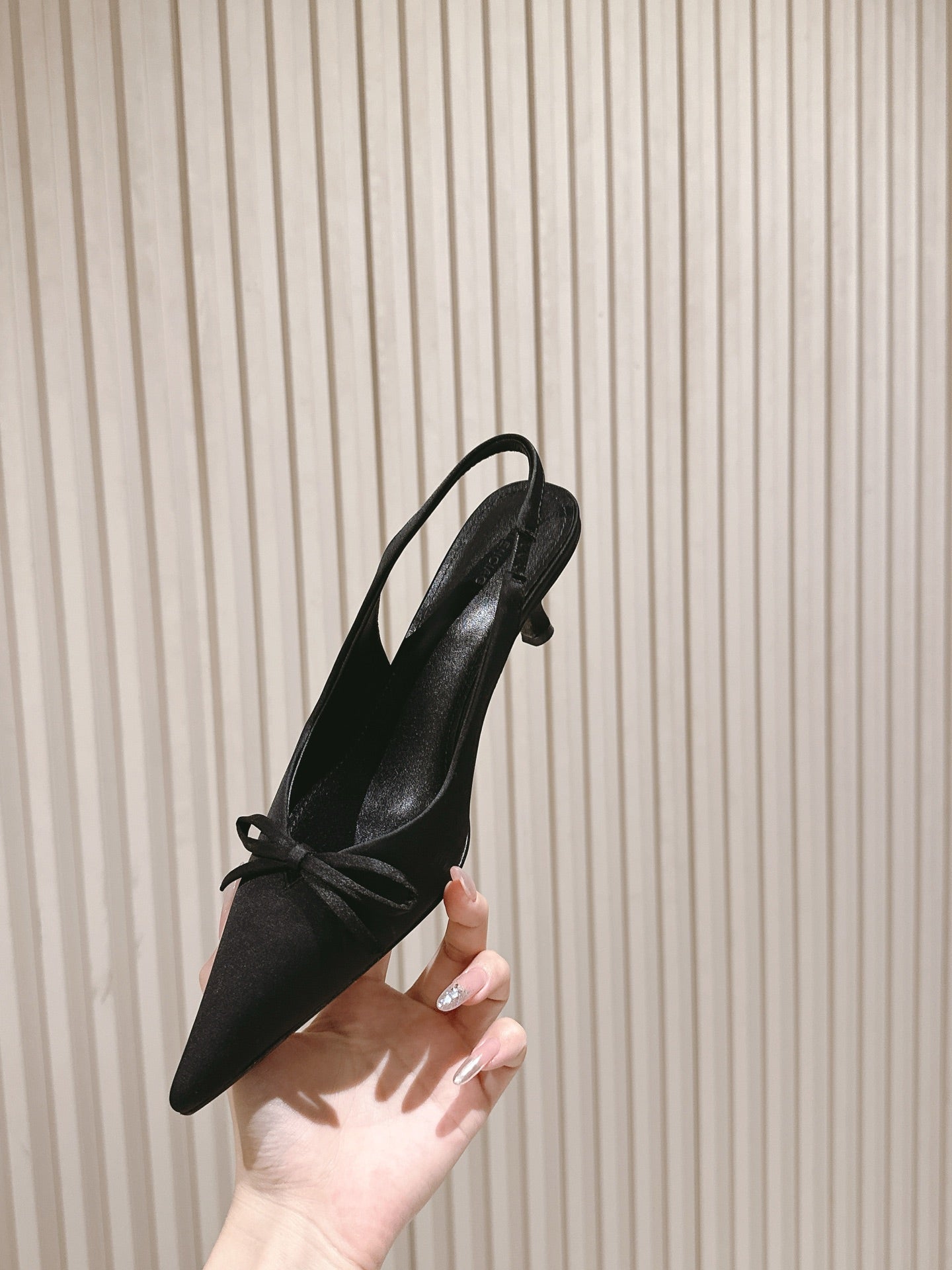 BALENCIAGA 25S HIGH SLINGBACK IN BLACK SATIN WITH SMALL BOW - 34 / 45 mm