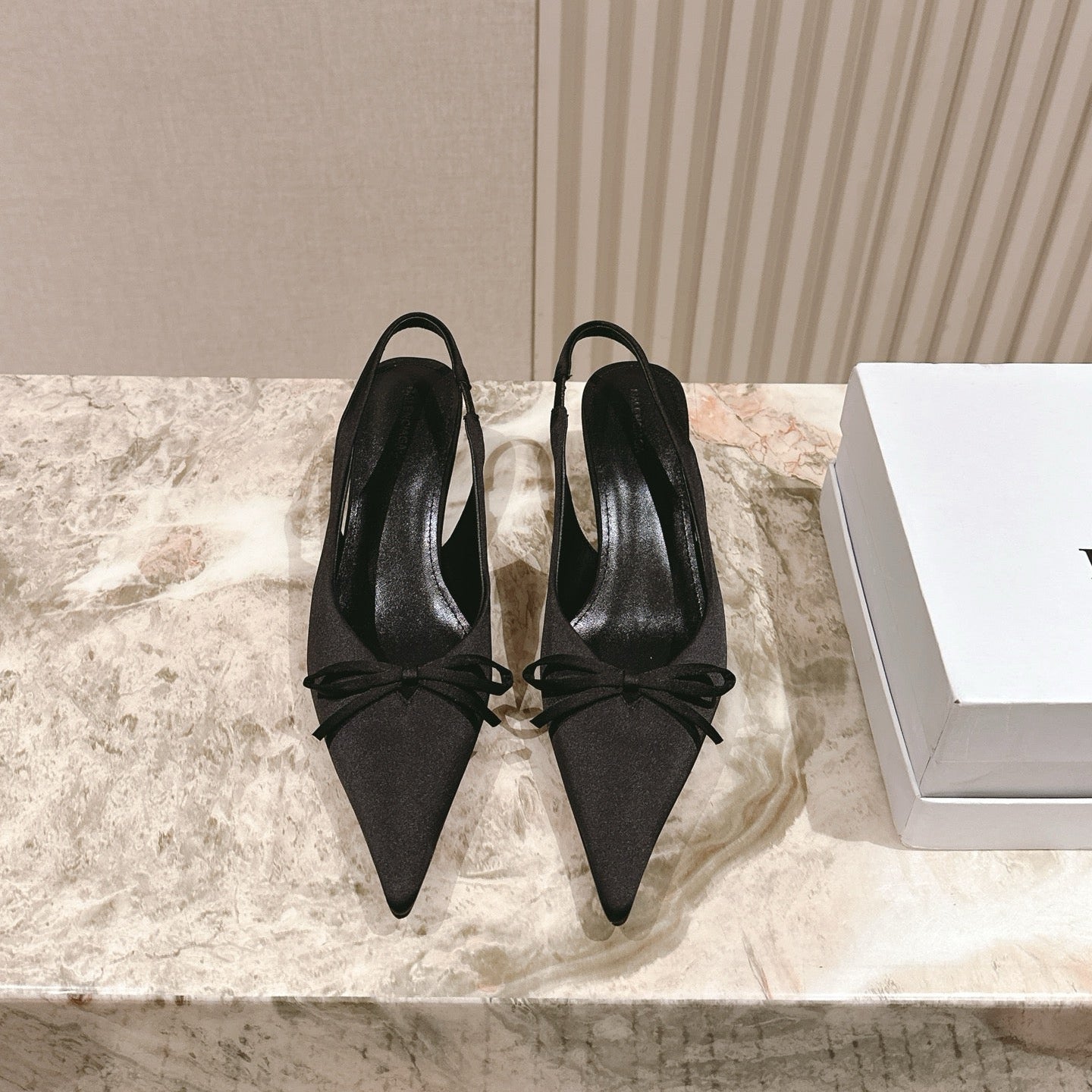 BALENCIAGA 25S HIGH SLINGBACK IN BLACK SATIN WITH SMALL BOW - 34 / 45 mm